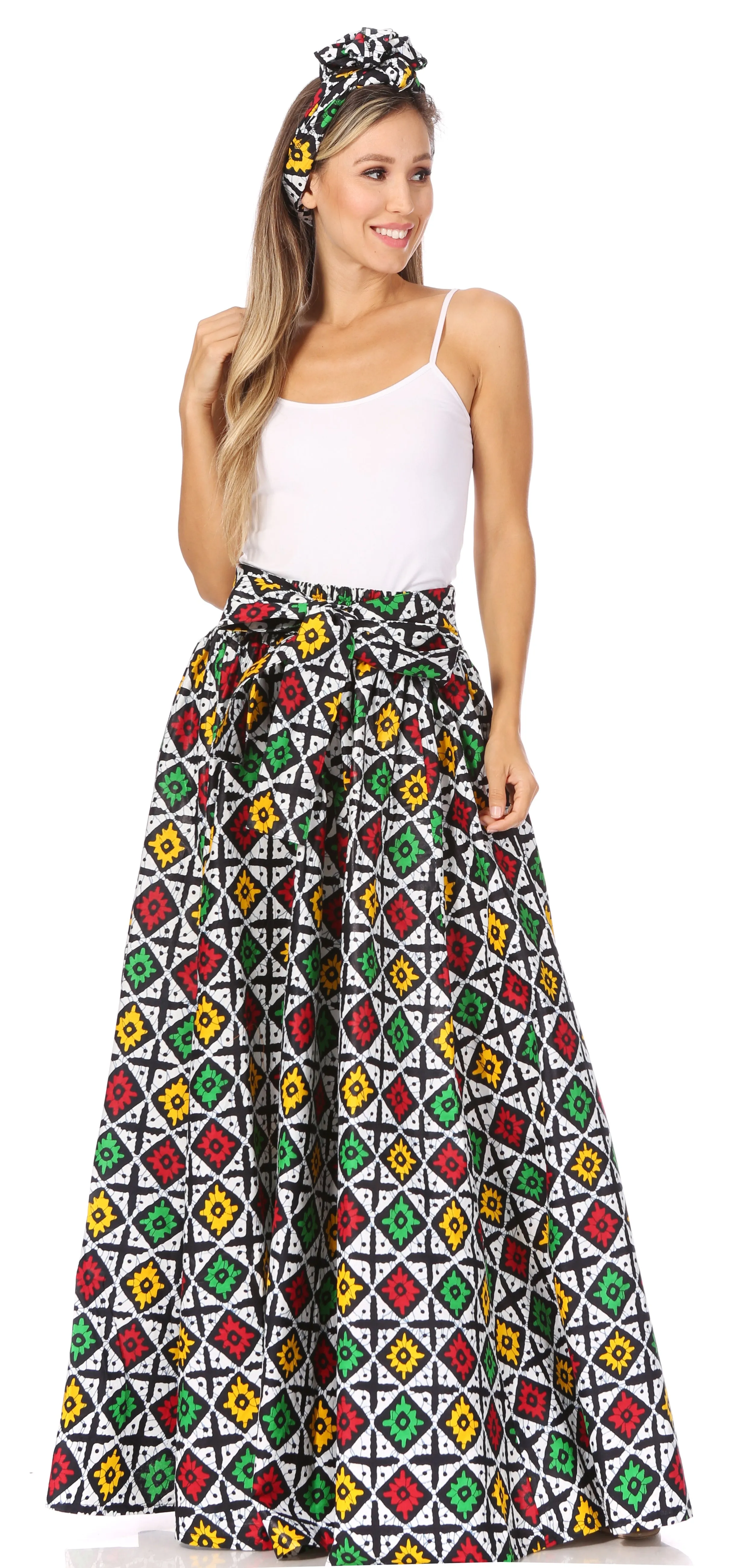 Sakkas Asma's Second Convertible Traditional Wax Print Maxi Skirt with Adjustable Straps