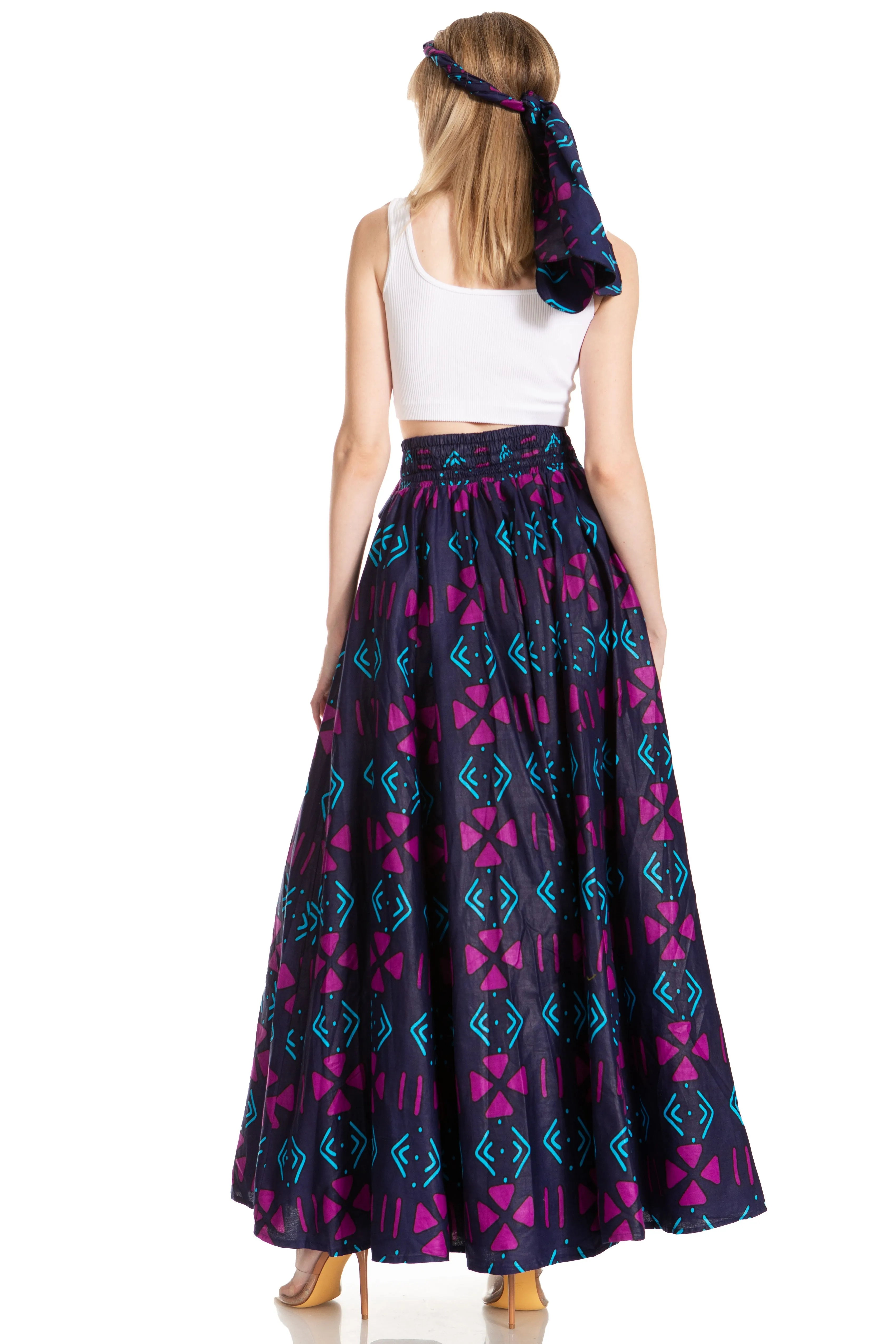 Sakkas Asma's Second Convertible Traditional Wax Print Maxi Skirt with Adjustable Straps