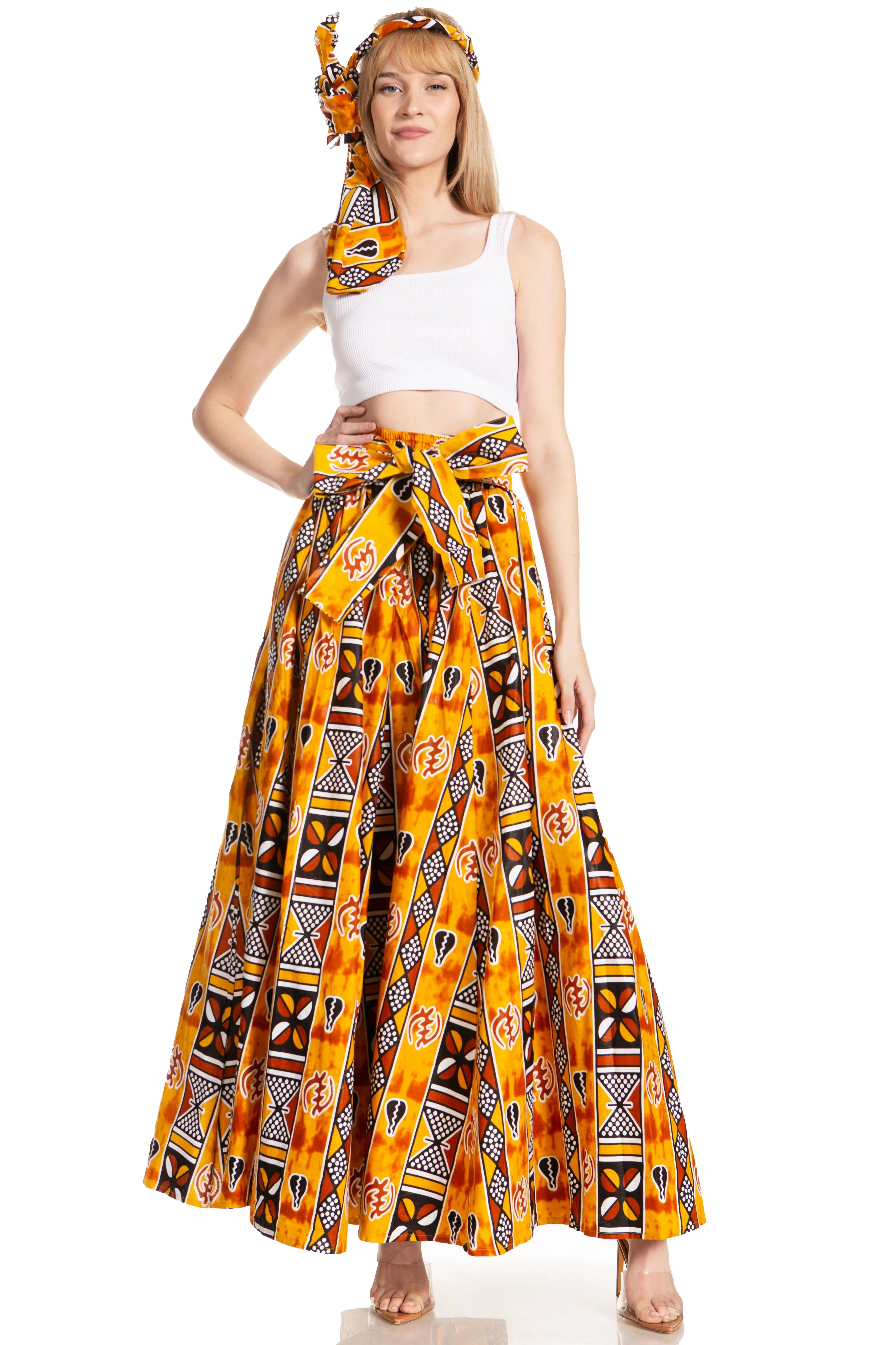 Sakkas Asma's Second Convertible Traditional Wax Print Maxi Skirt with Adjustable Straps