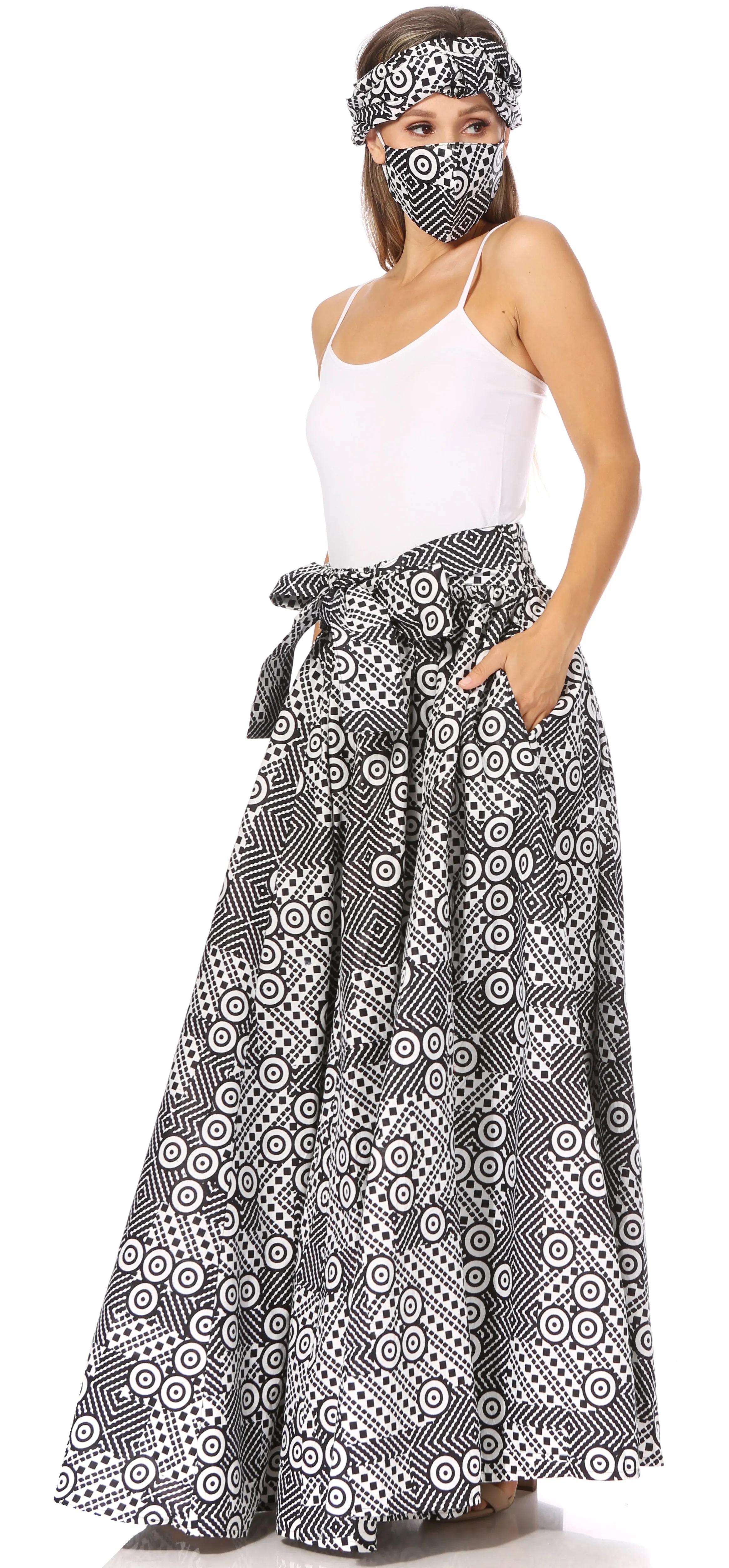 Sakkas Asma's Second Convertible Traditional Wax Print Maxi Skirt with Adjustable Straps