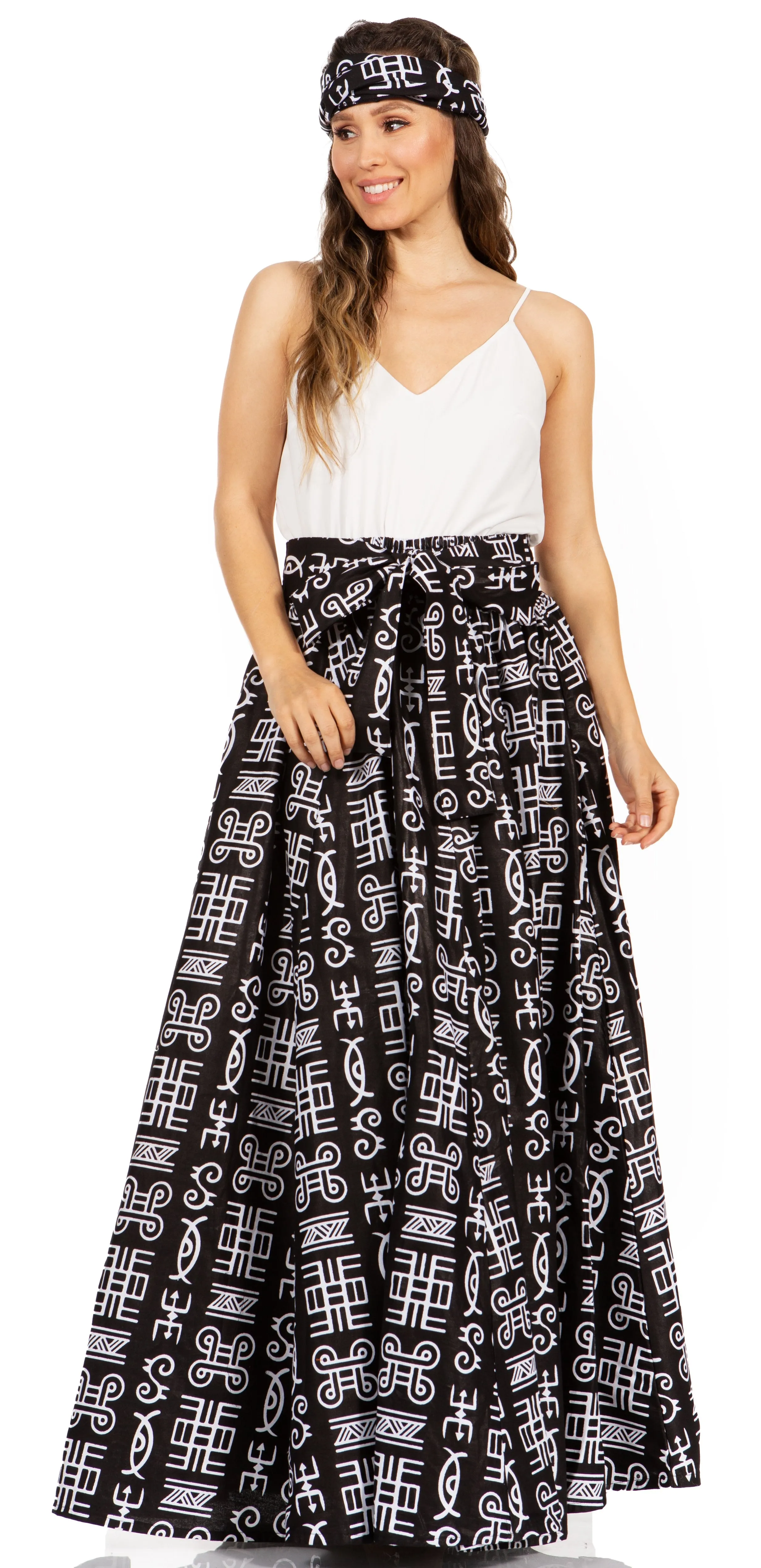 Sakkas Asma's Second Convertible Traditional Wax Print Maxi Skirt with Adjustable Straps