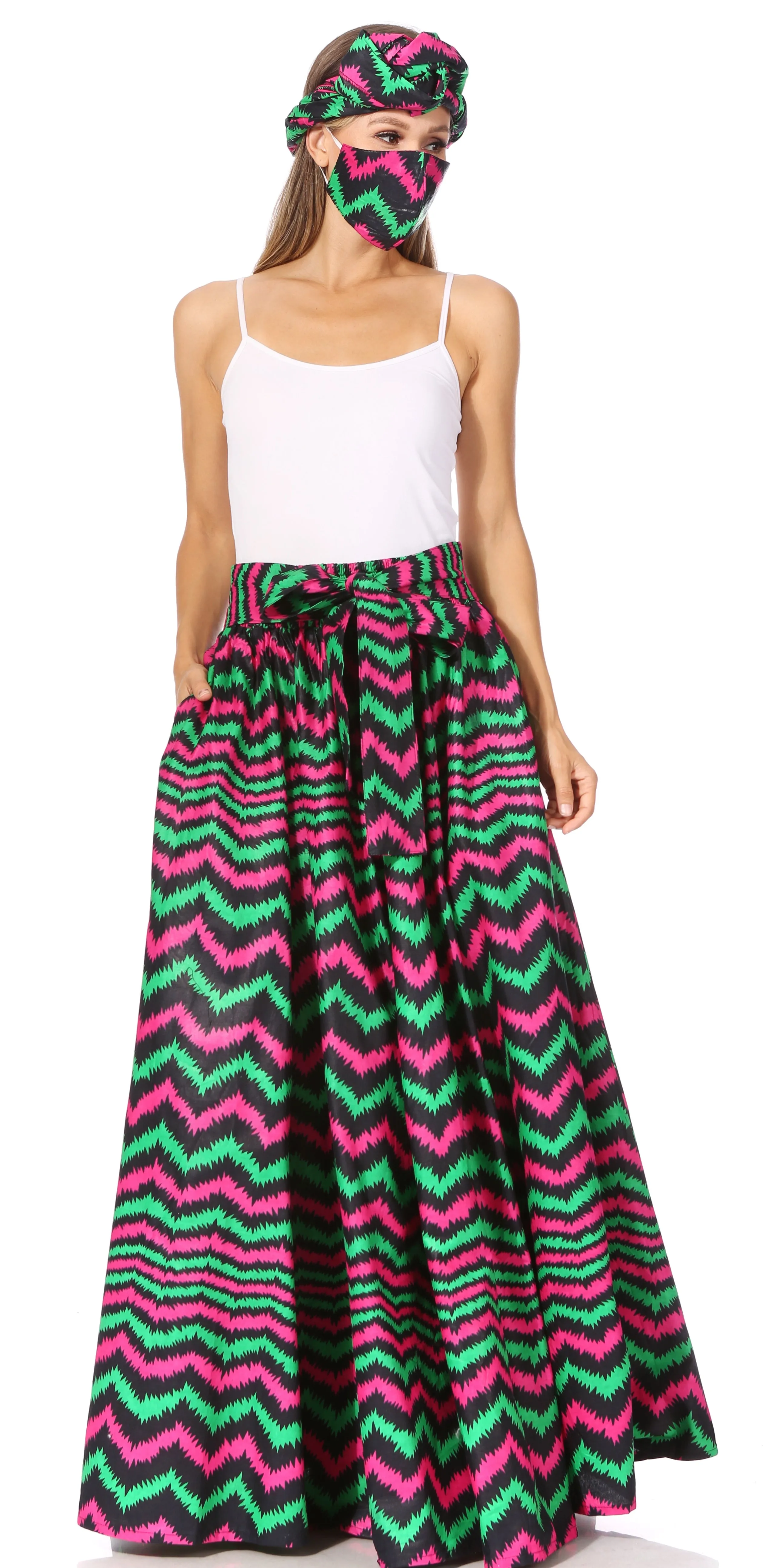 Sakkas Asma's Second Convertible Traditional Wax Print Maxi Skirt with Adjustable Straps