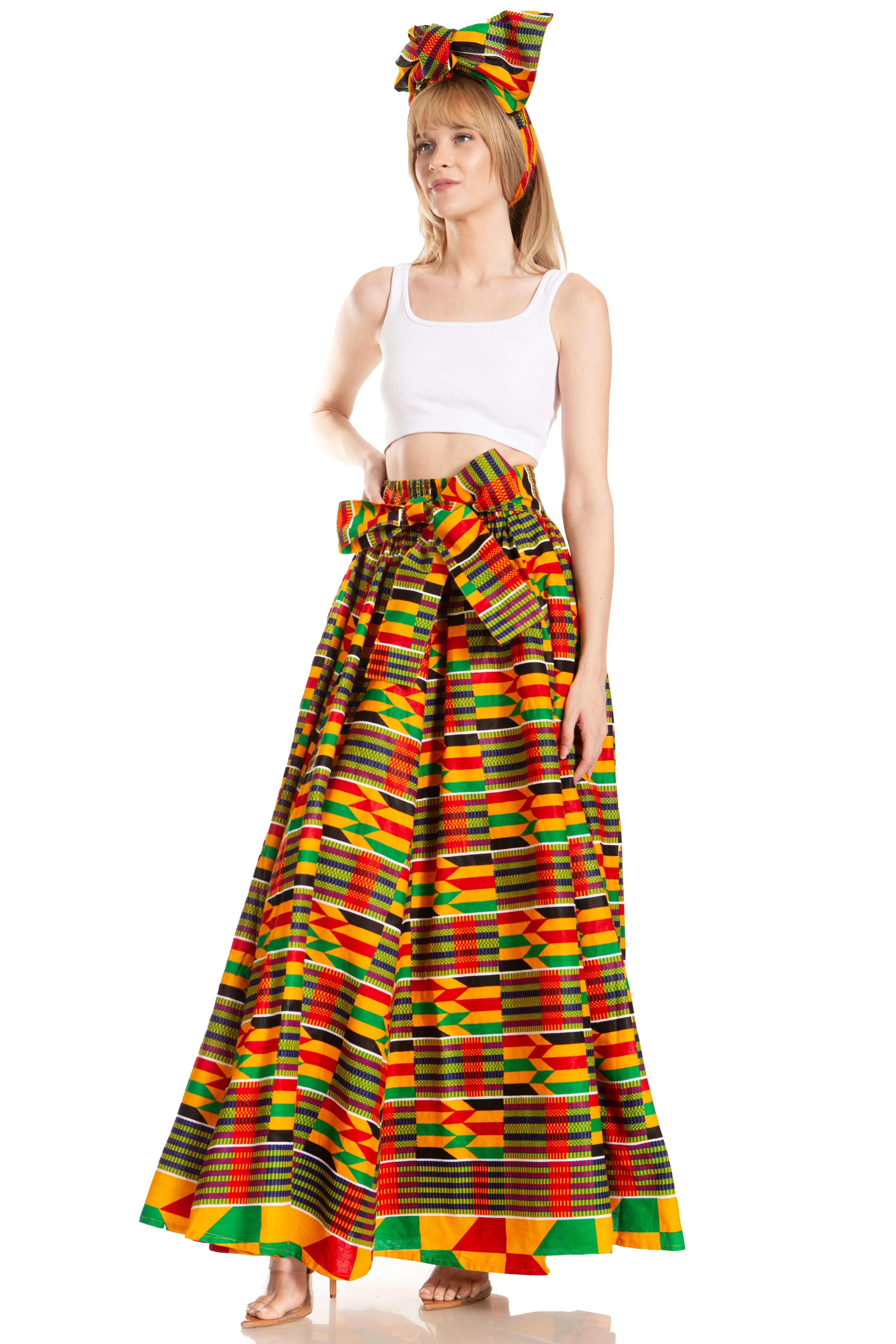 Sakkas Asma's Second Convertible Traditional Wax Print Maxi Skirt with Adjustable Straps