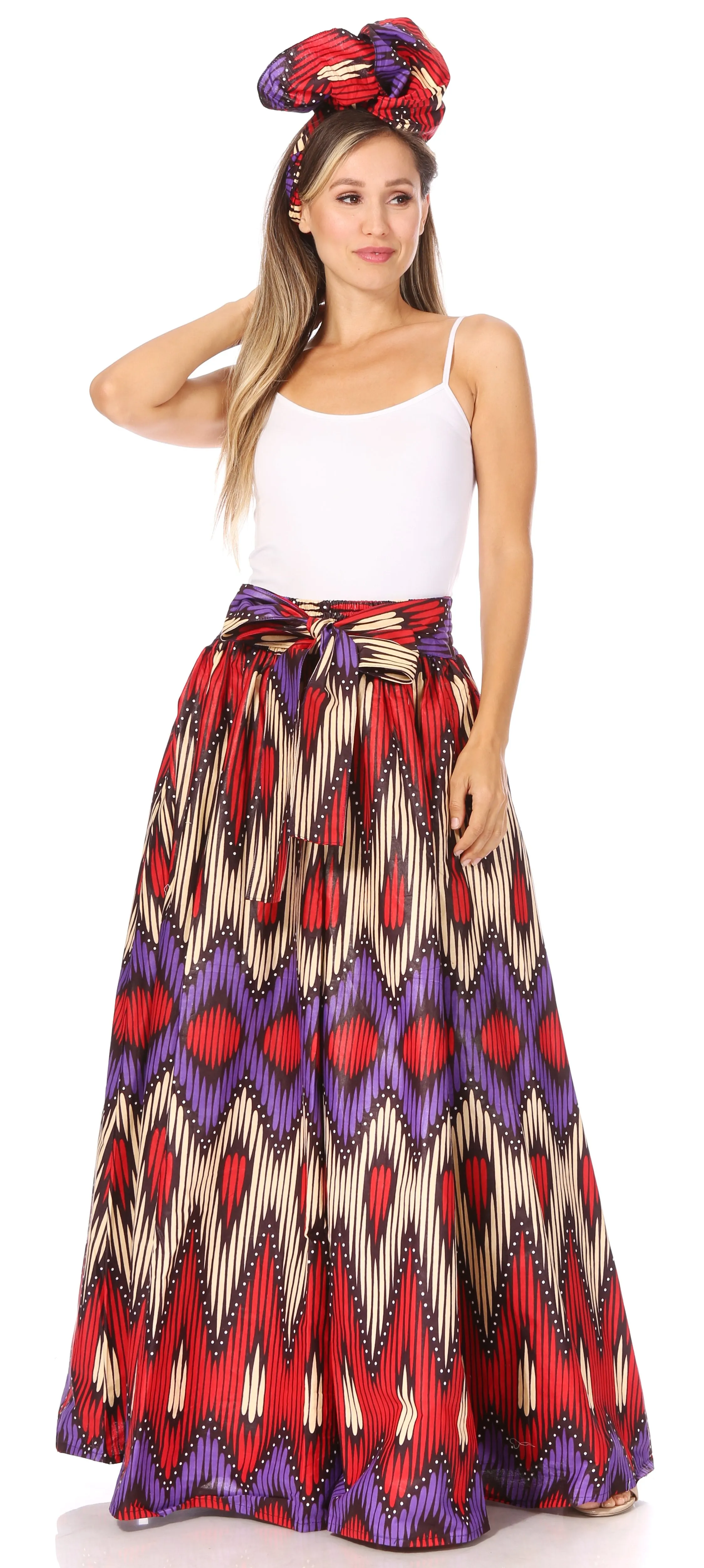 Sakkas Asma's Second Convertible Traditional Wax Print Maxi Skirt with Adjustable Straps