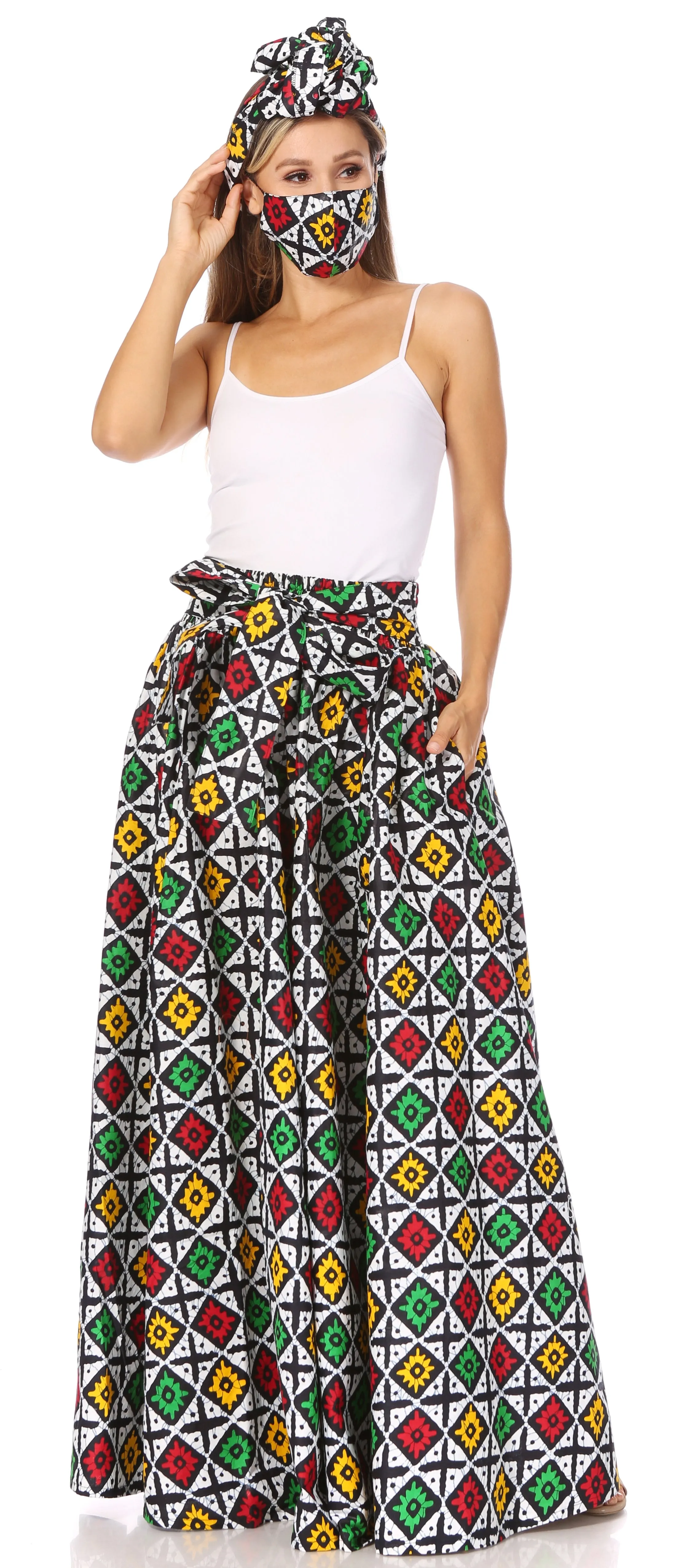 Sakkas Asma's Second Convertible Traditional Wax Print Maxi Skirt with Adjustable Straps