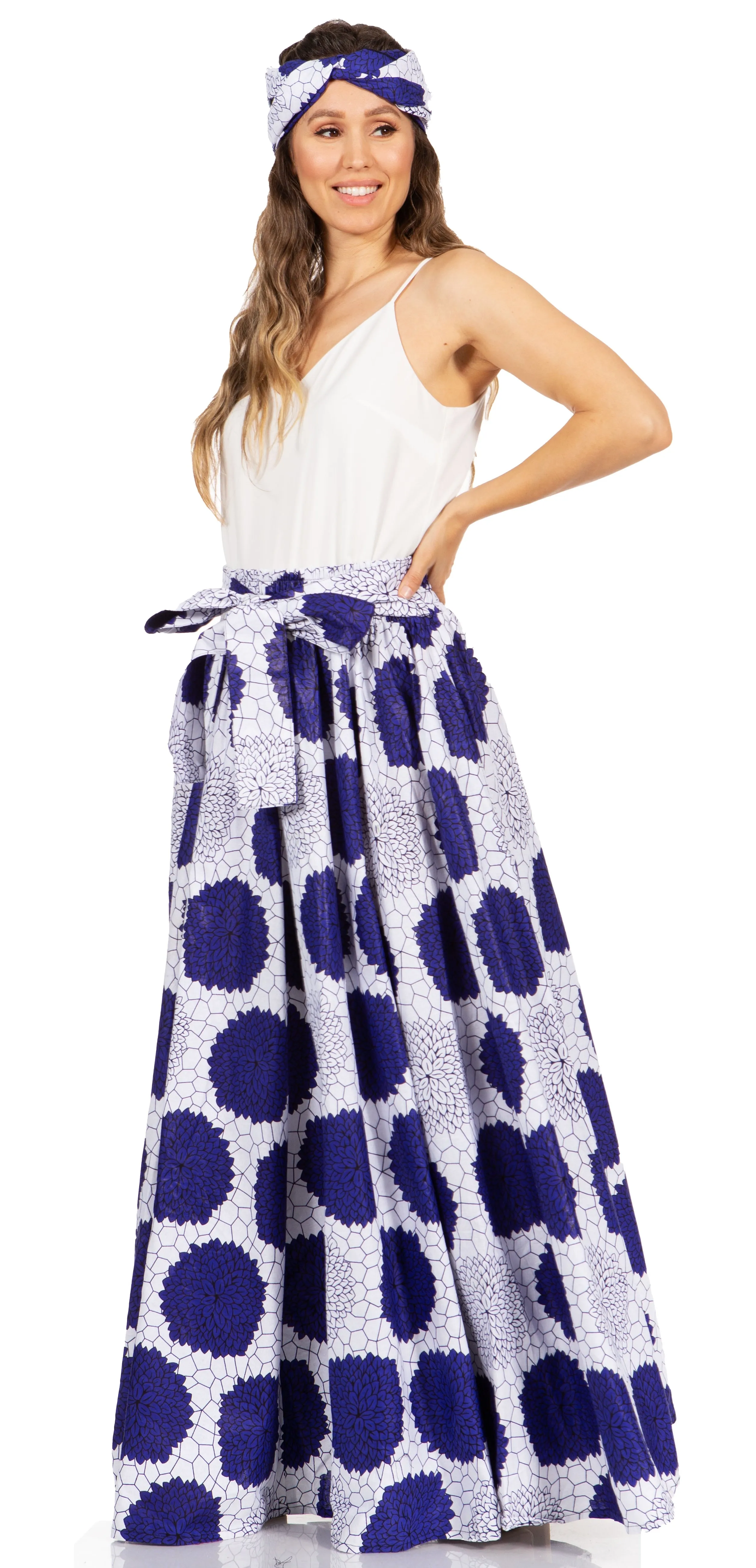 Sakkas Asma's Second Convertible Traditional Wax Print Maxi Skirt with Adjustable Straps