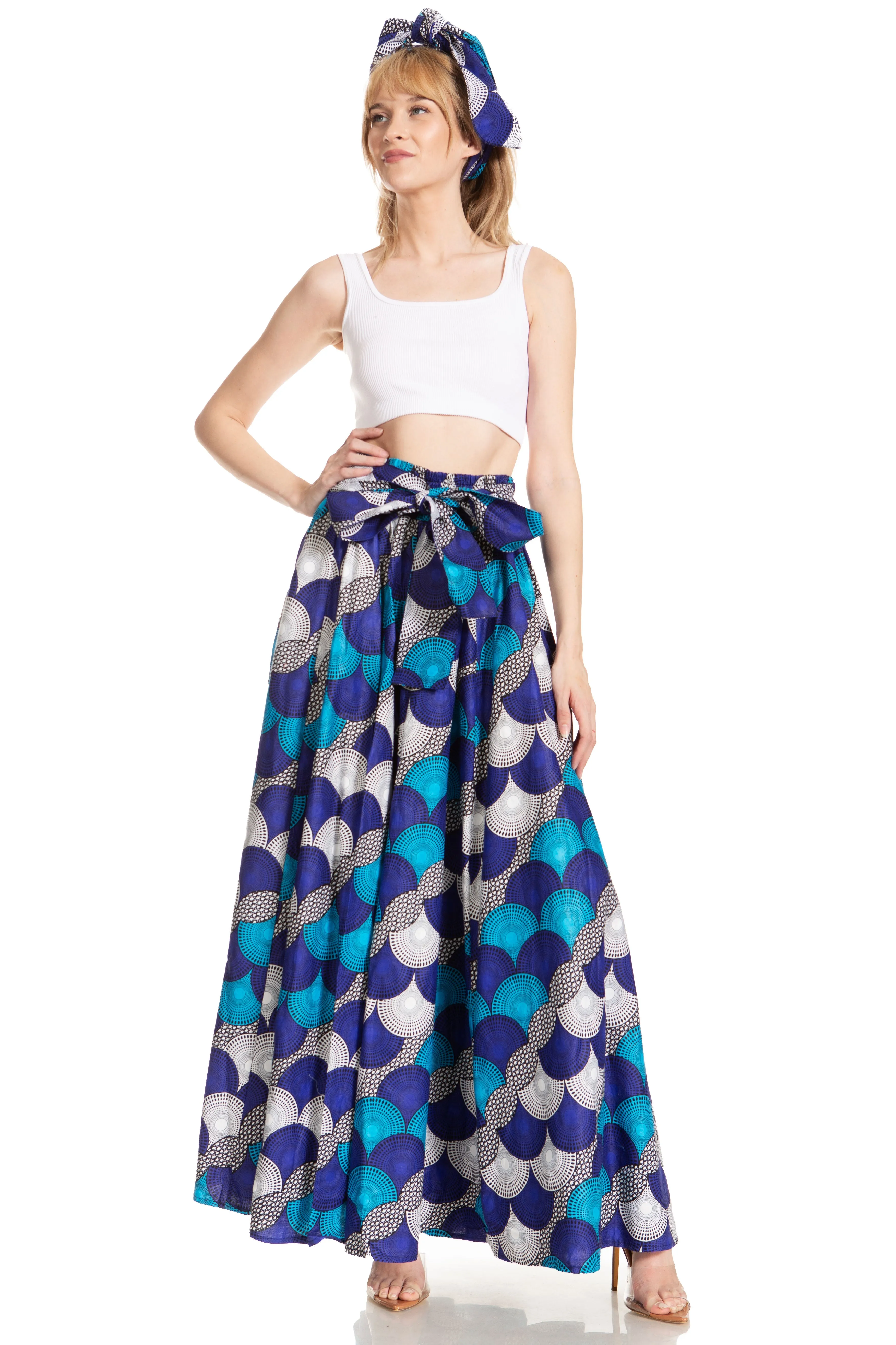 Sakkas Asma's Second Convertible Traditional Wax Print Maxi Skirt with Adjustable Straps