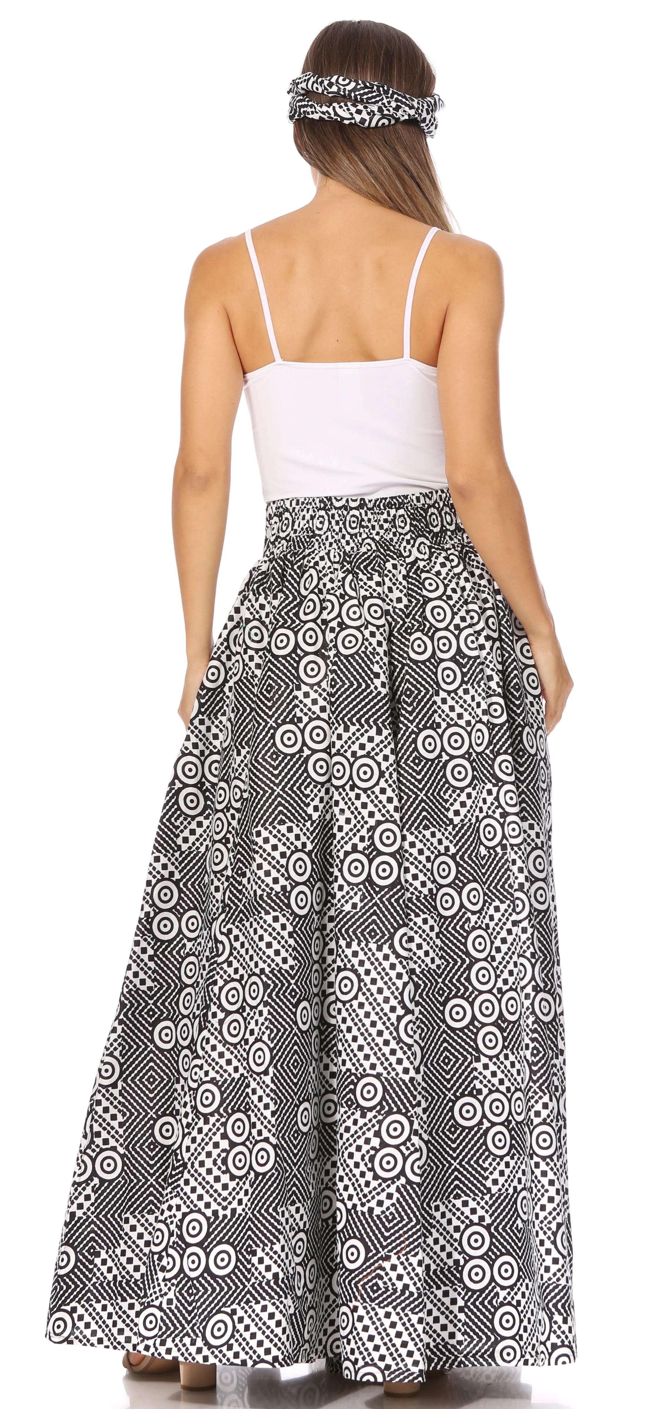 Sakkas Asma's Second Convertible Traditional Wax Print Maxi Skirt with Adjustable Straps