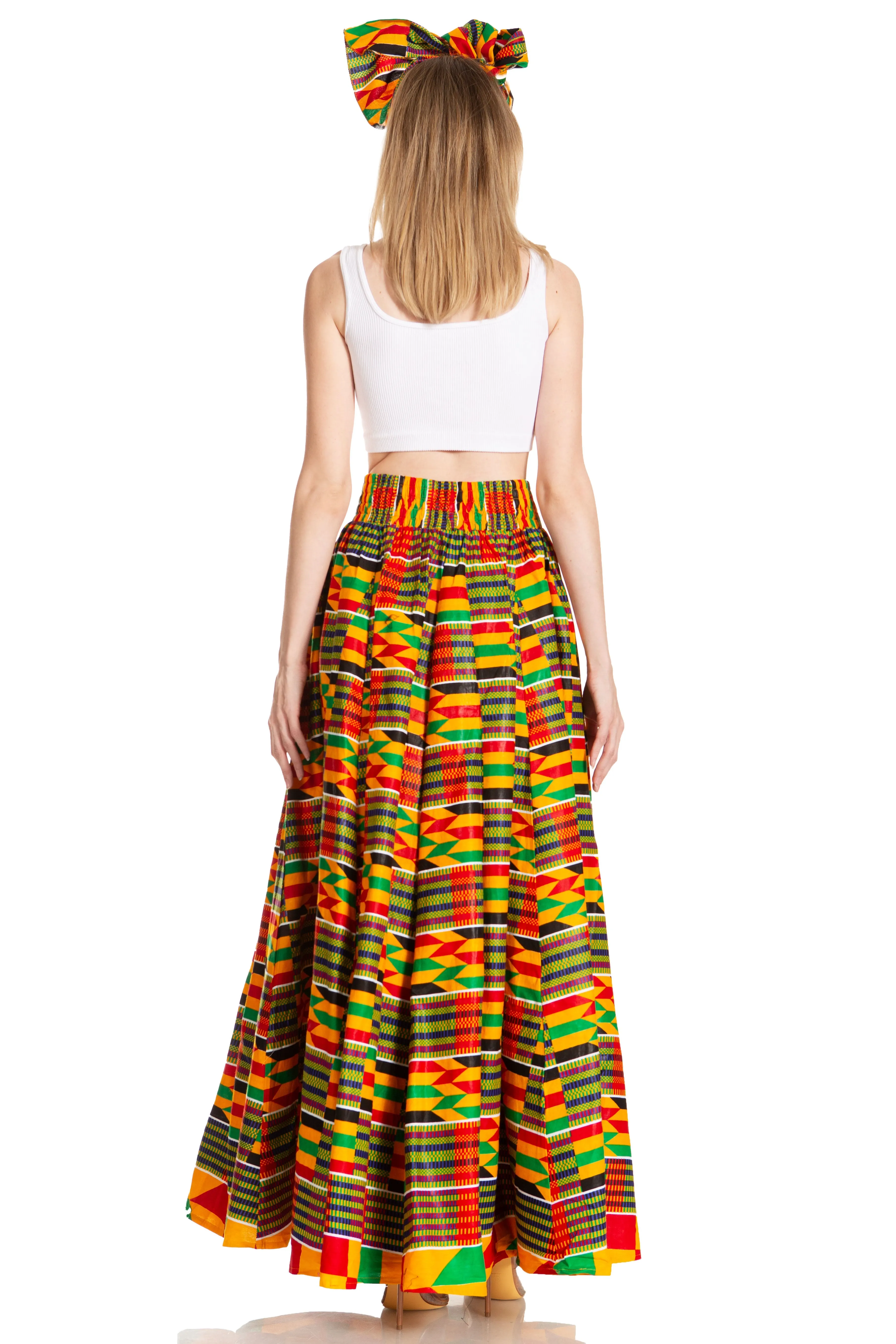 Sakkas Asma's Second Convertible Traditional Wax Print Maxi Skirt with Adjustable Straps