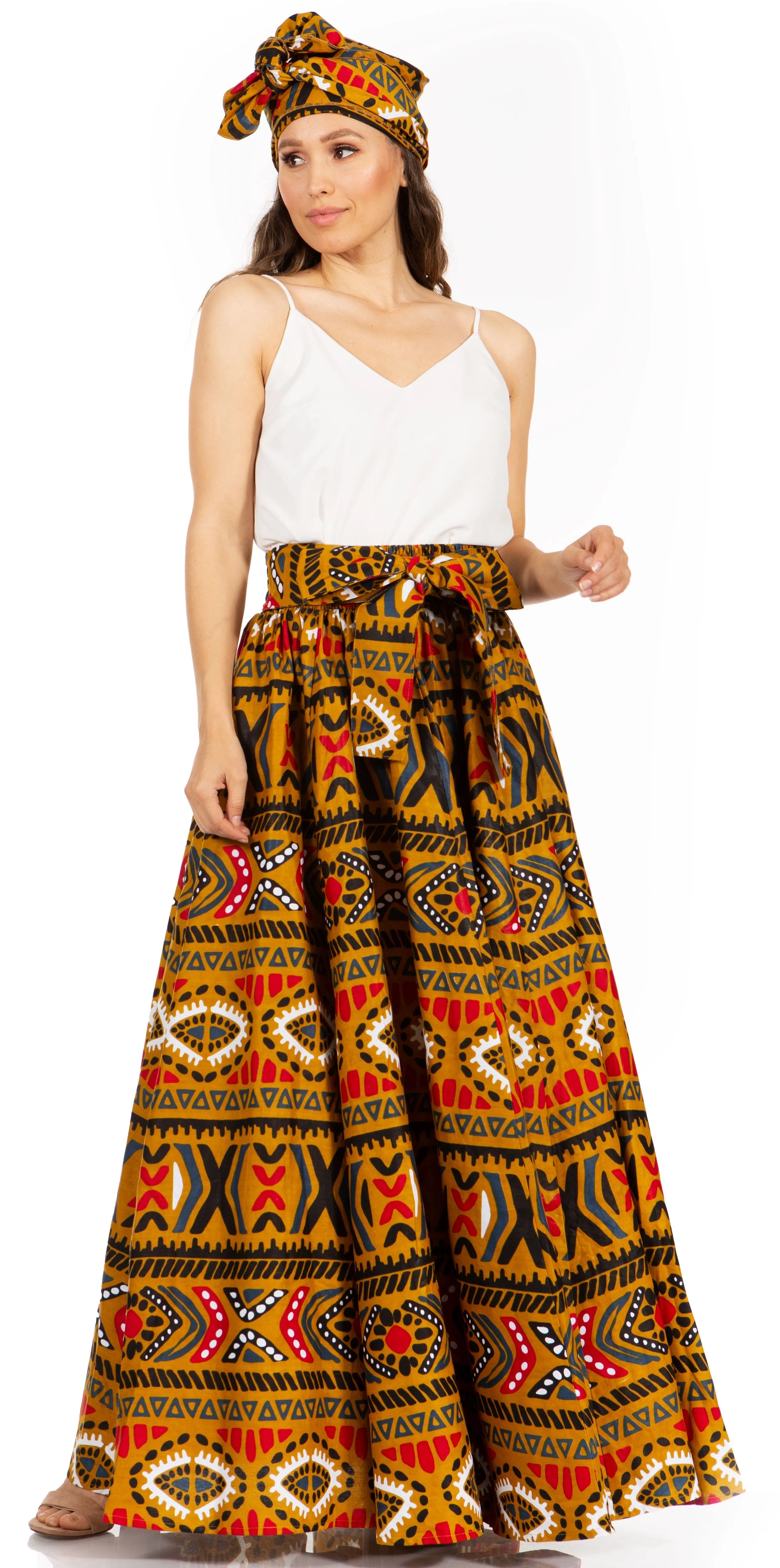 Sakkas Asma's Second Convertible Traditional Wax Print Maxi Skirt with Adjustable Straps