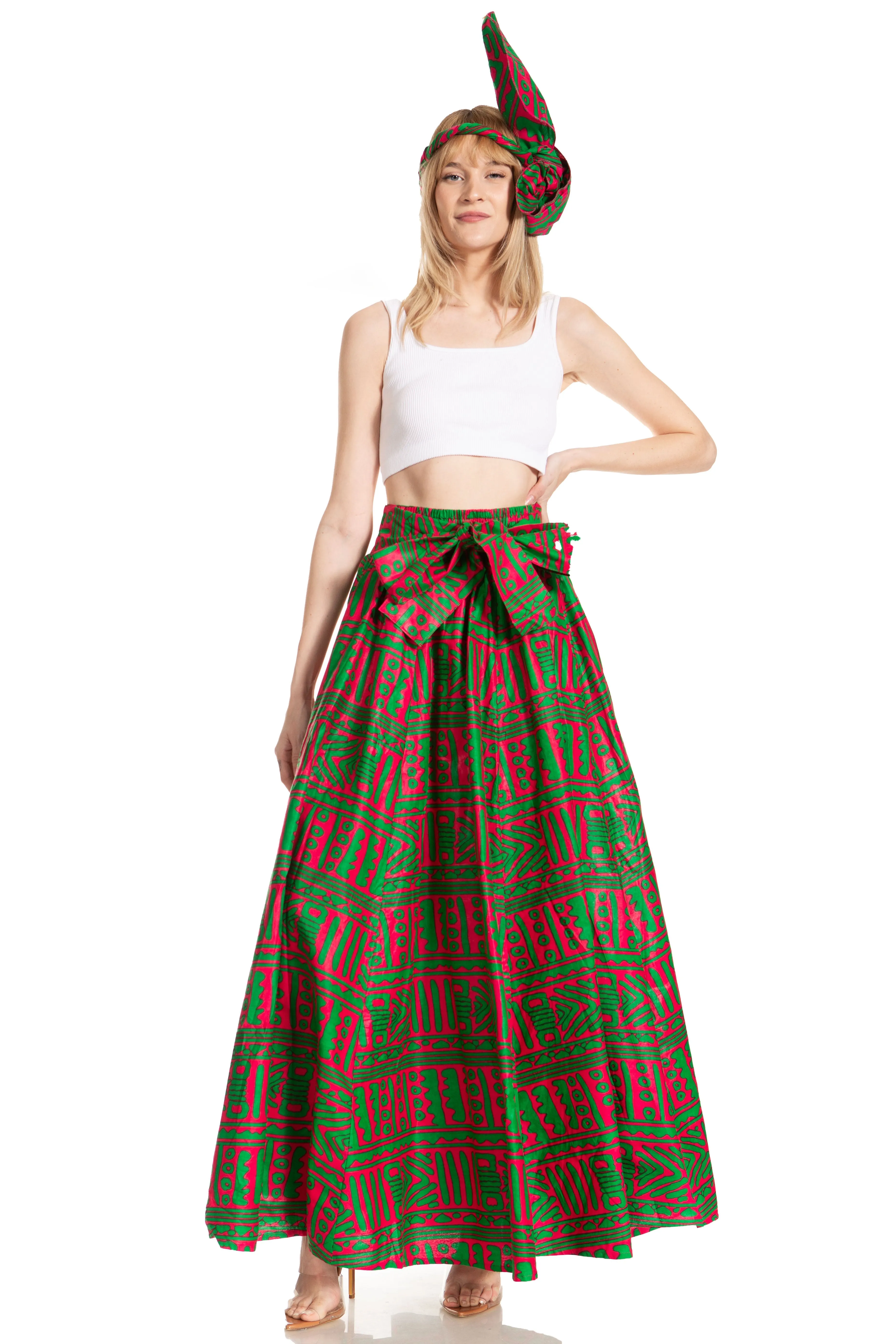 Sakkas Asma's Second Convertible Traditional Wax Print Maxi Skirt with Adjustable Straps