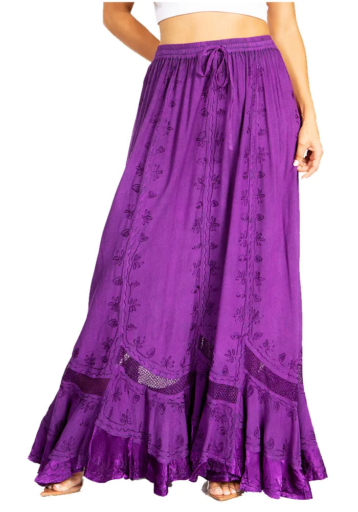 Sakkas Ivy Second Women's Maxi Boho Elastic Waist Embroidered A Line Long Skirt