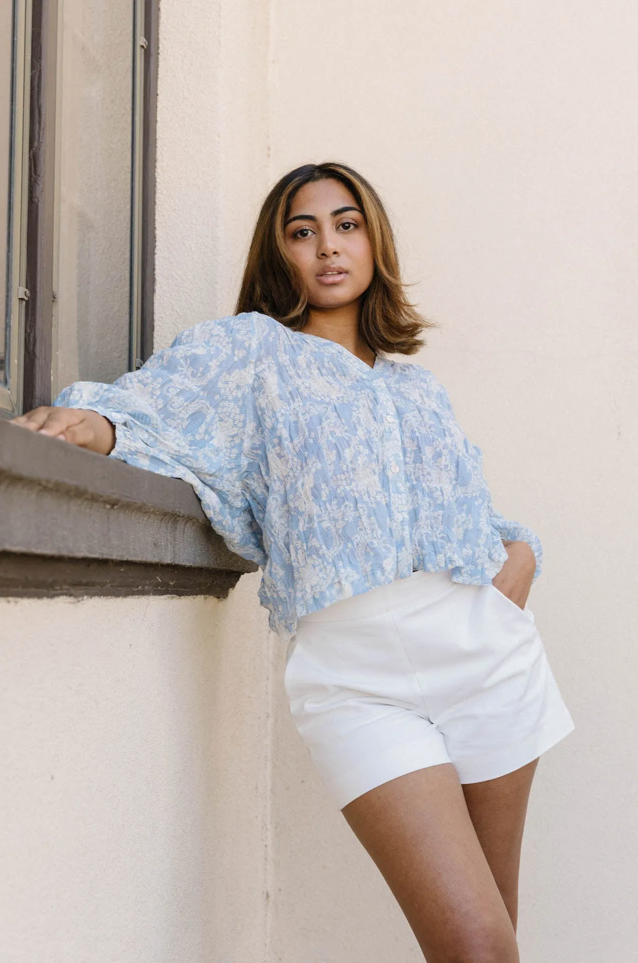 Santorini Blue Floral Blouse