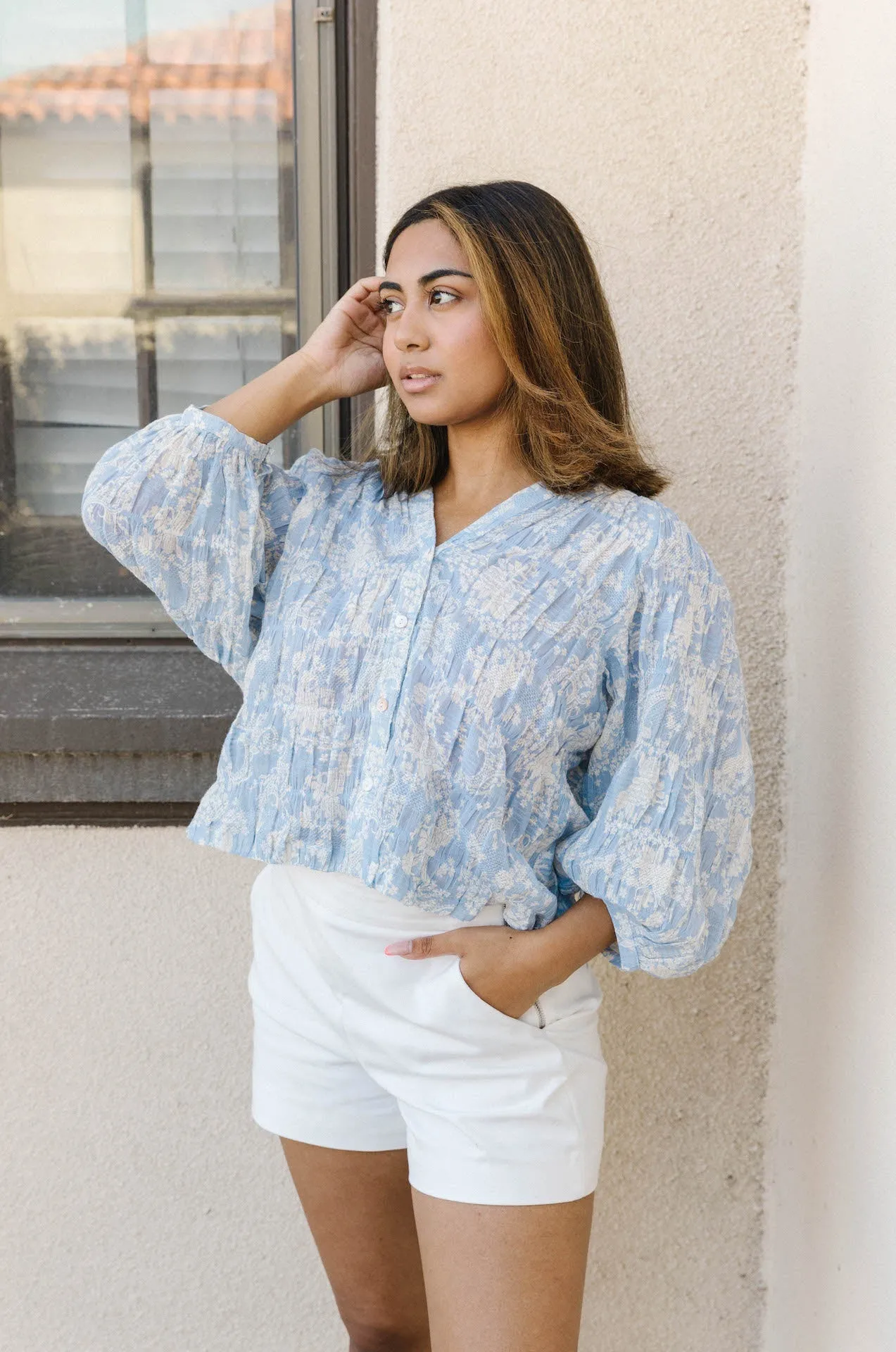 Santorini Blue Floral Blouse