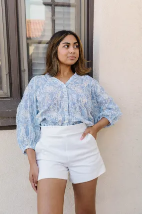 Santorini Blue Floral Blouse