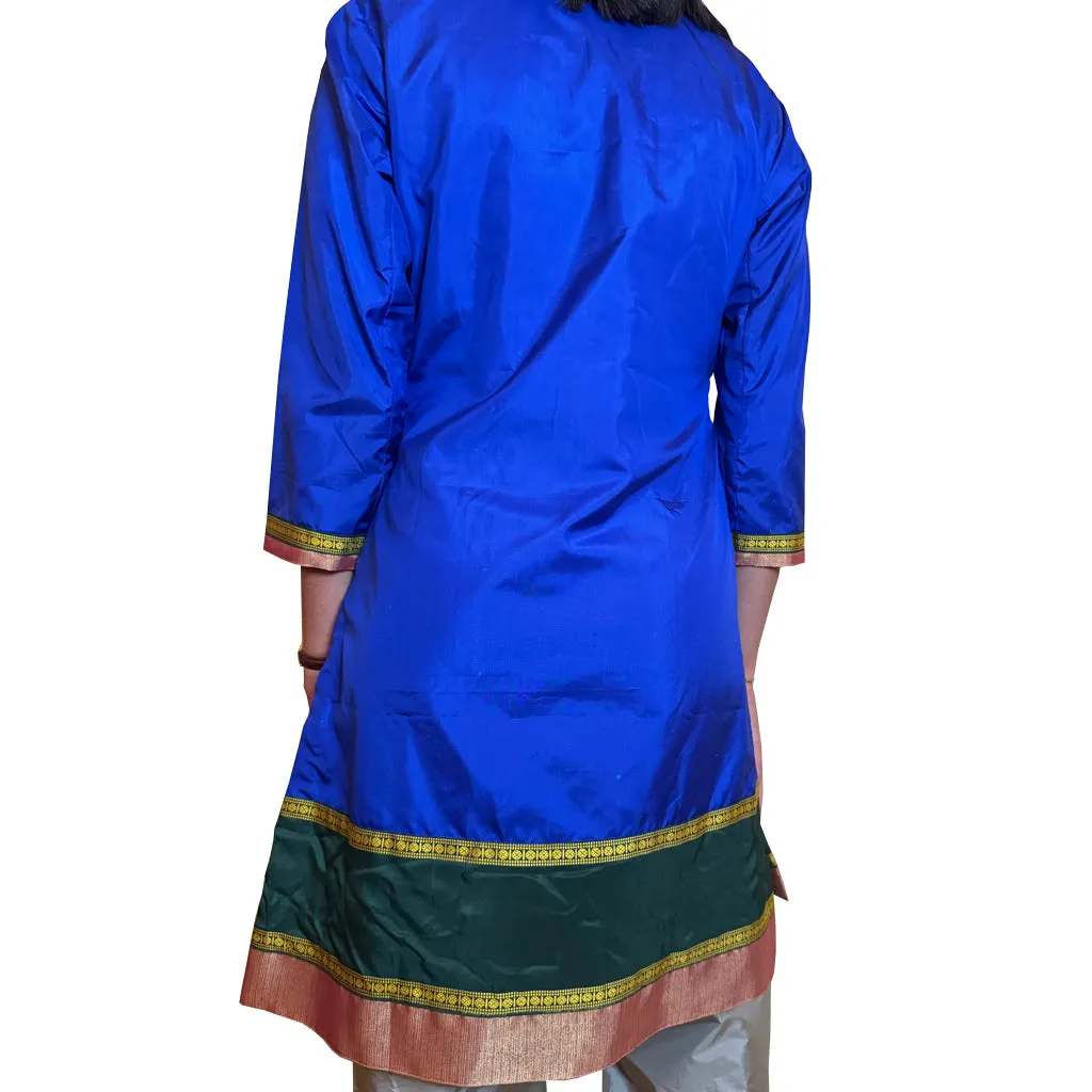 Sapphire Jewel- Silk Sari Fabric Kurta Dress