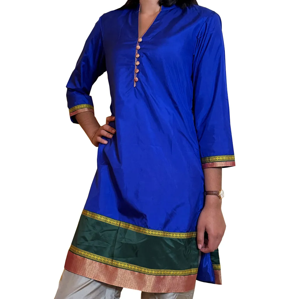 Sapphire Jewel- Silk Sari Fabric Kurta Dress