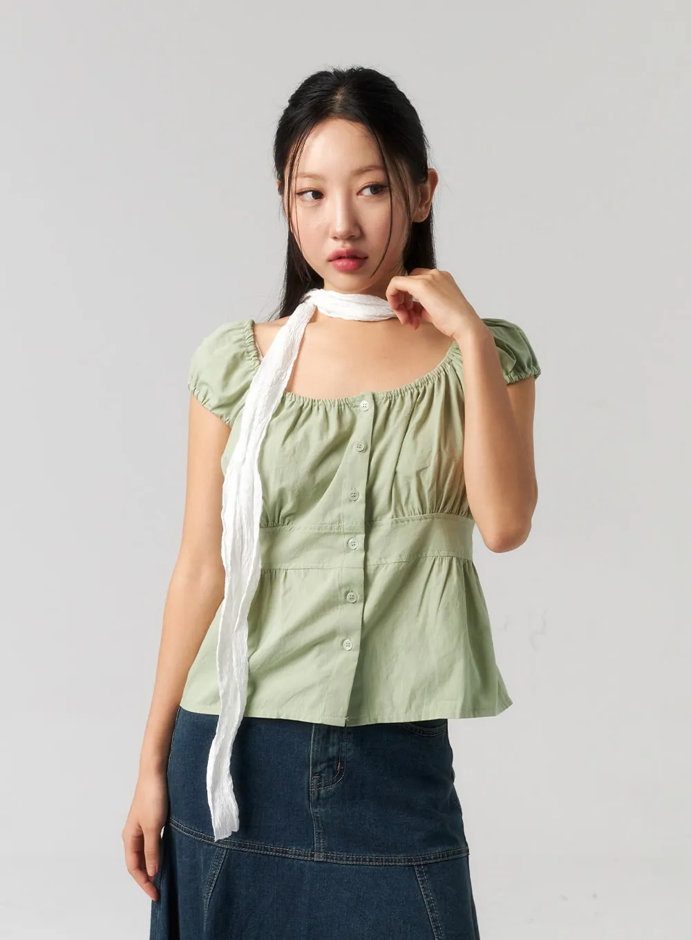 Scoop Neck Button Blouse CU327