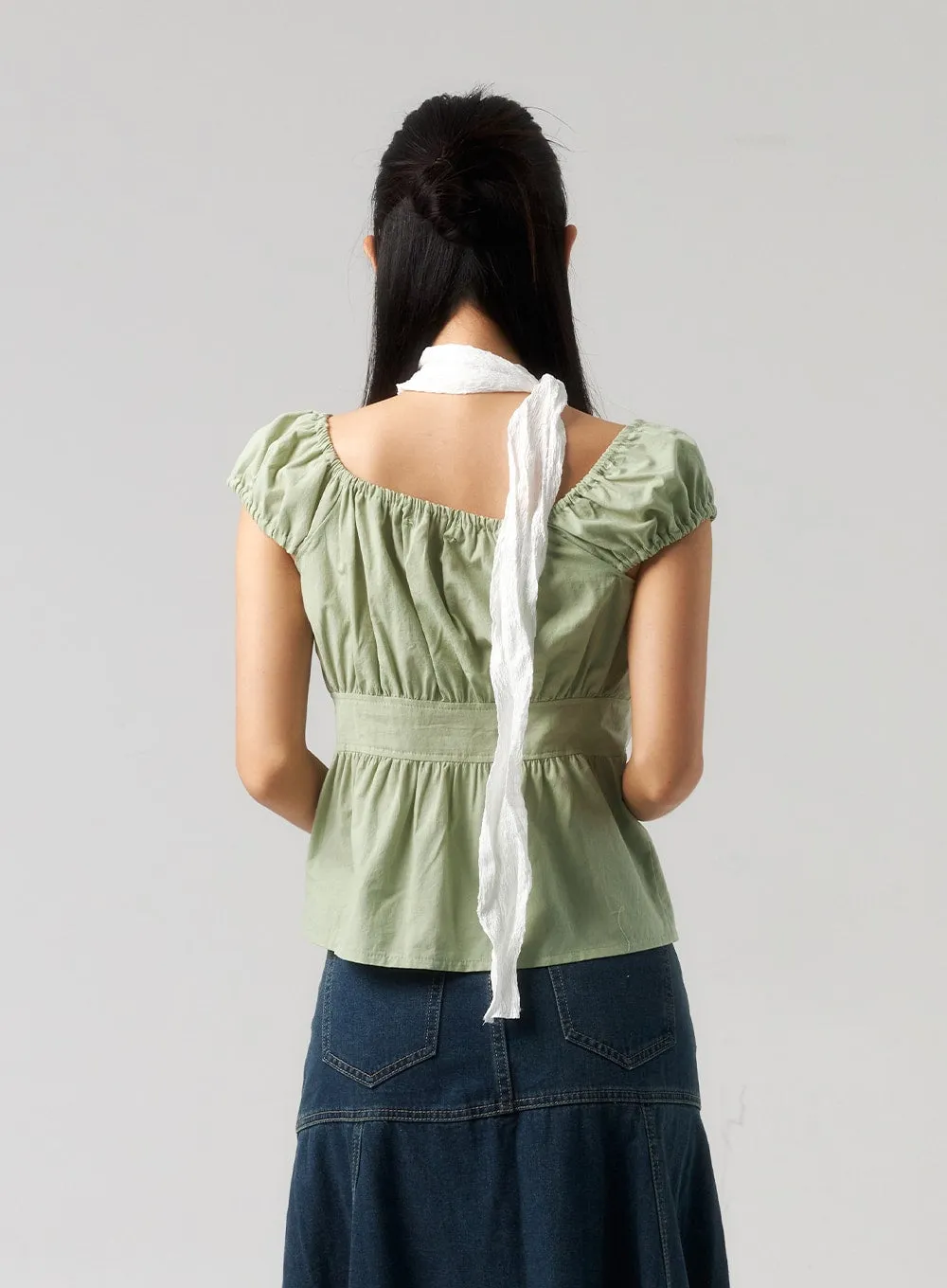 Scoop Neck Button Blouse CU327