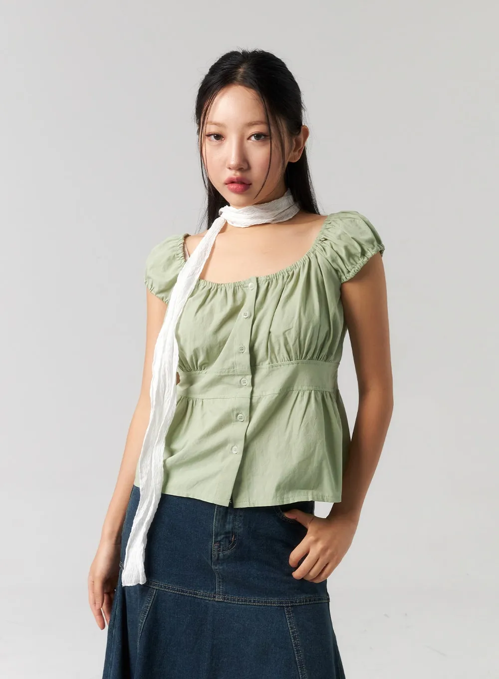 Scoop Neck Button Blouse CU327