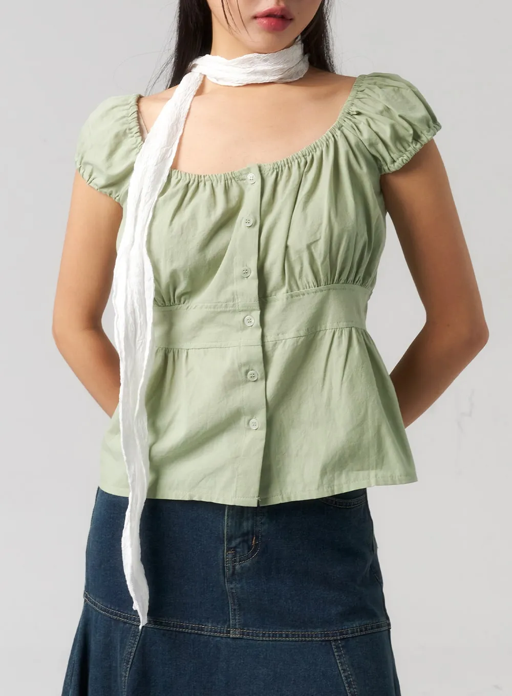 Scoop Neck Button Blouse CU327