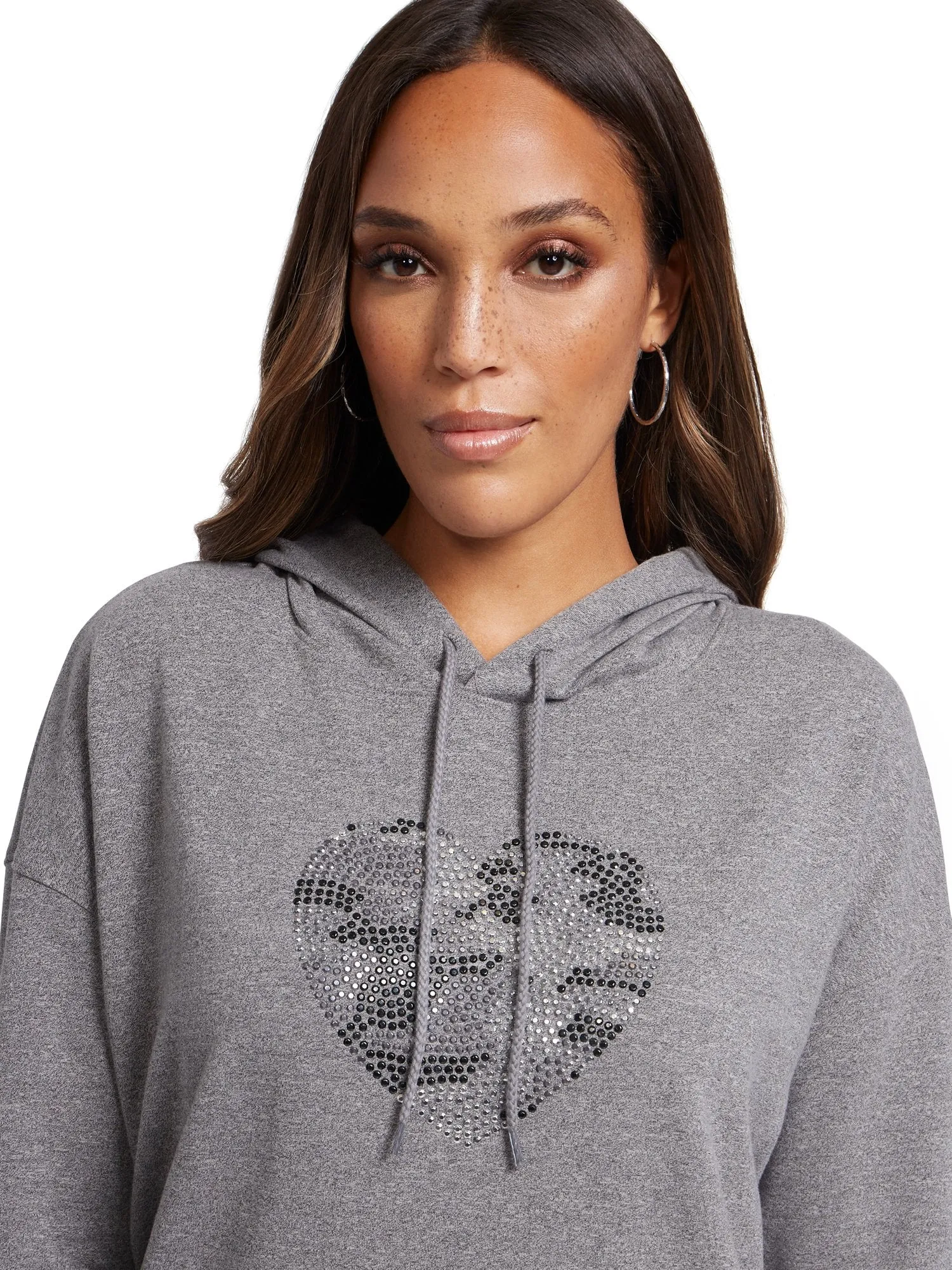 Sequined Heart Graphic Hooded Sweatshirt