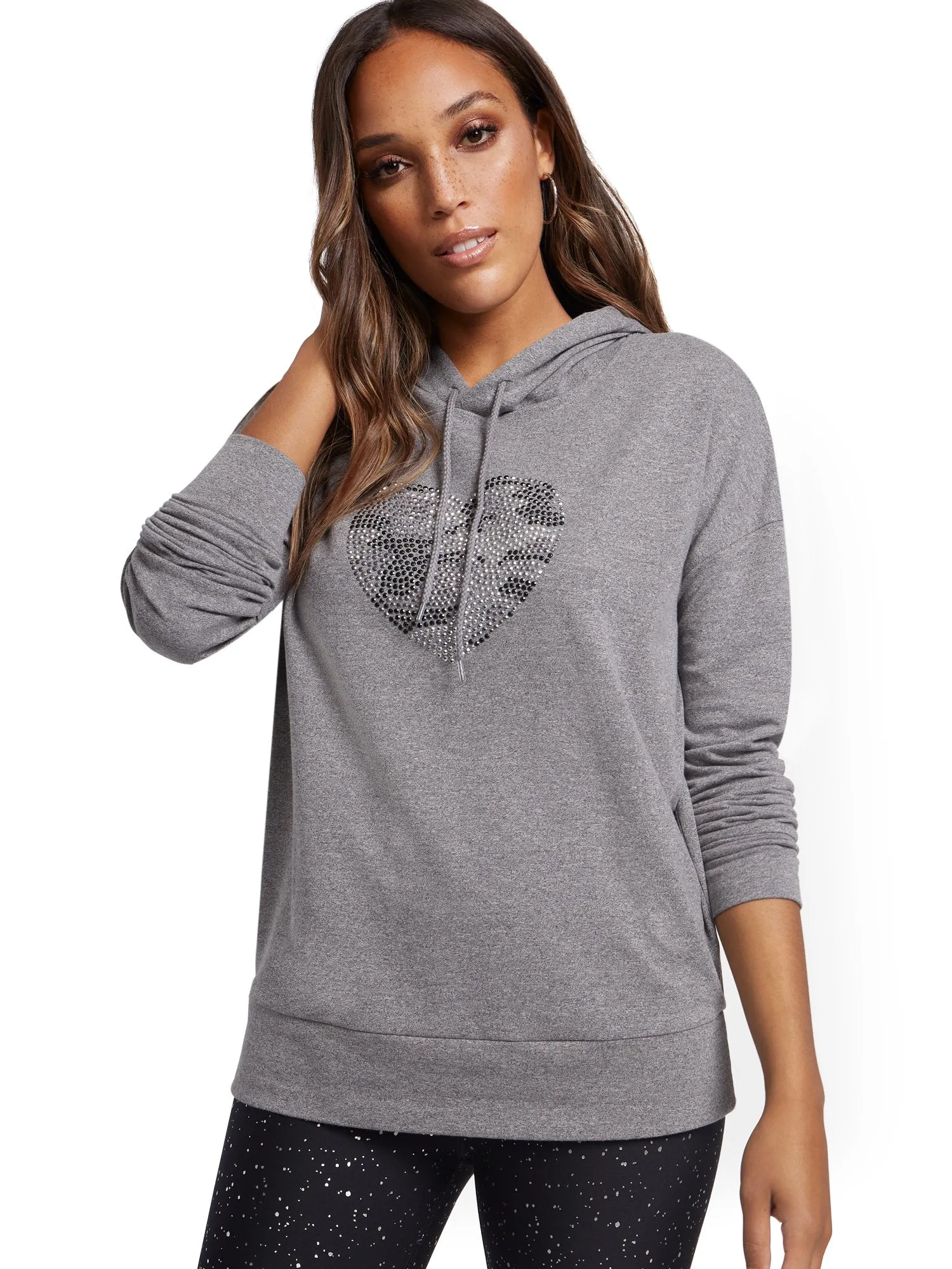 Sequined Heart Graphic Hooded Sweatshirt