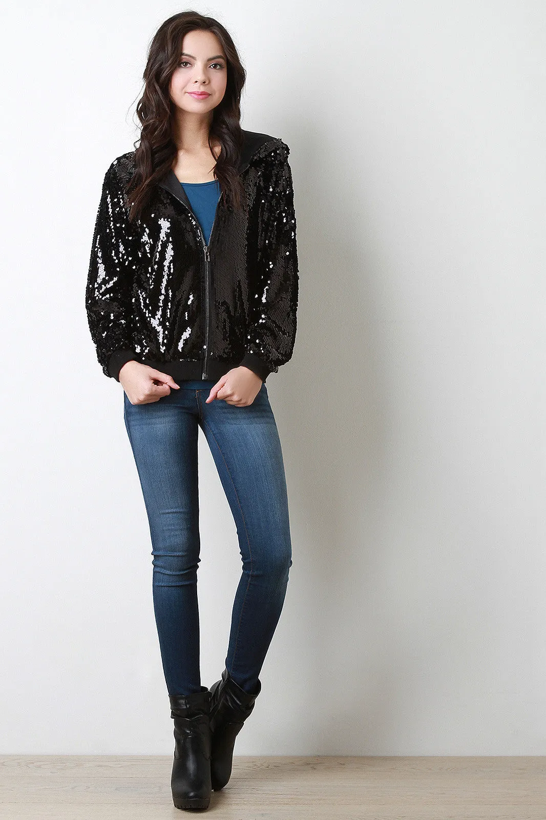 Sequined Hoodie Jacket