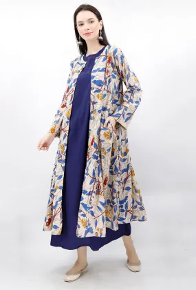 Set of 2 - Kalamkari Cape with Maxi Dress in Blue & Beige