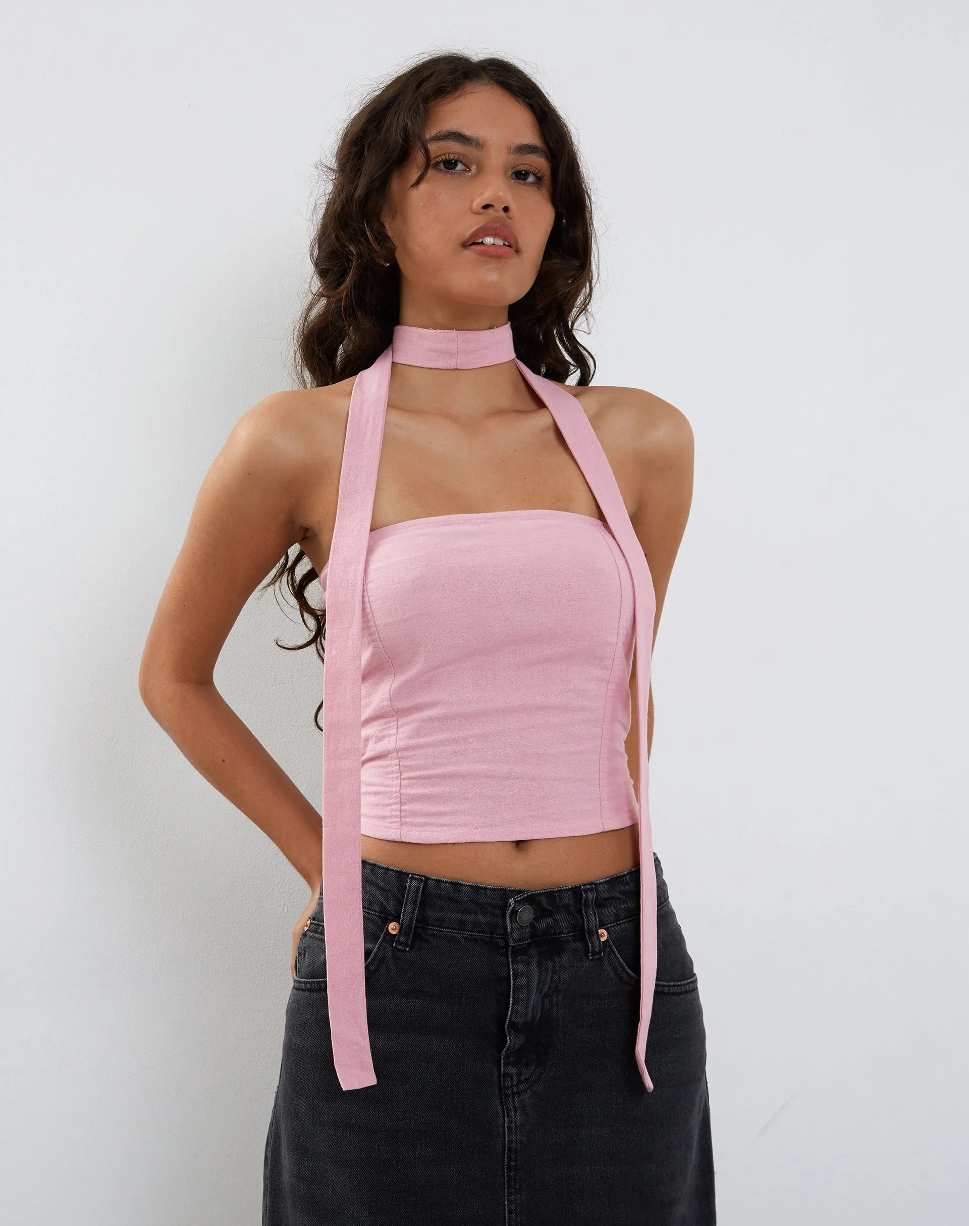 Shaloe Bandeau Top and Scarf Set in Flamingo Pink