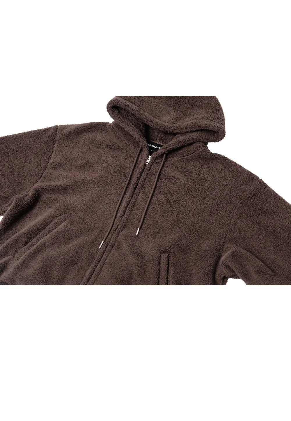 Signature fleece hood zip-up dark brown