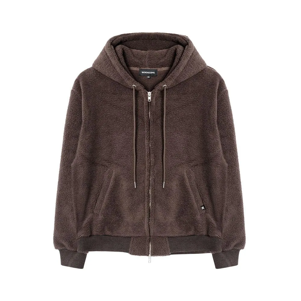 Signature fleece hood zip-up dark brown