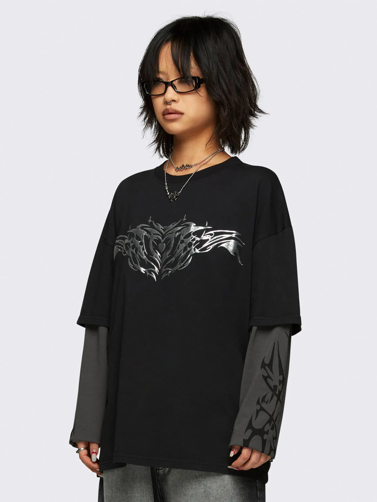 Silver Heart Layered T-shirt