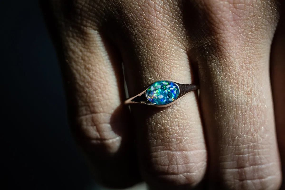 Silver Oval Ring with Cremation Ashes