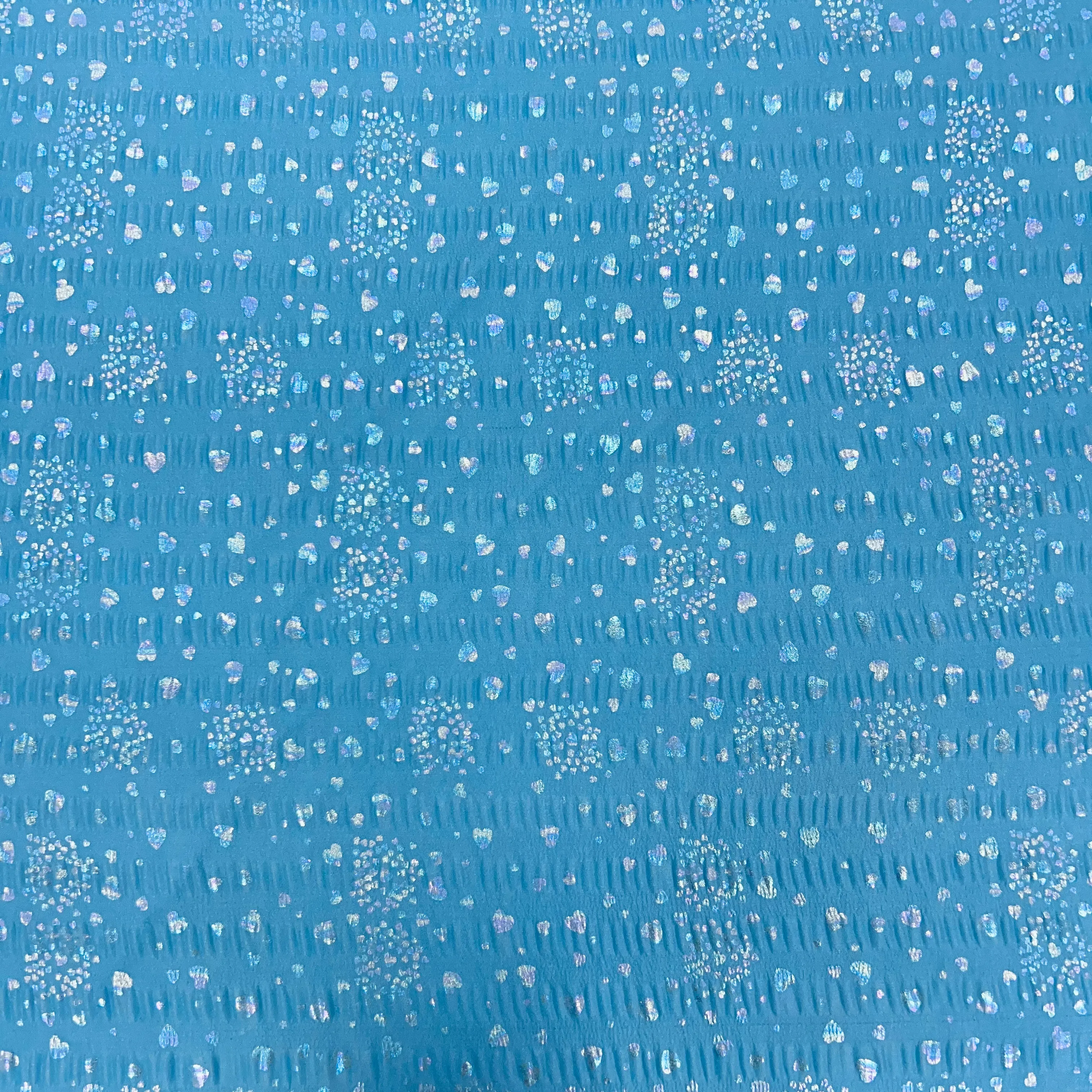 Sky Blue Foil Print Knitted Lycra Fabric