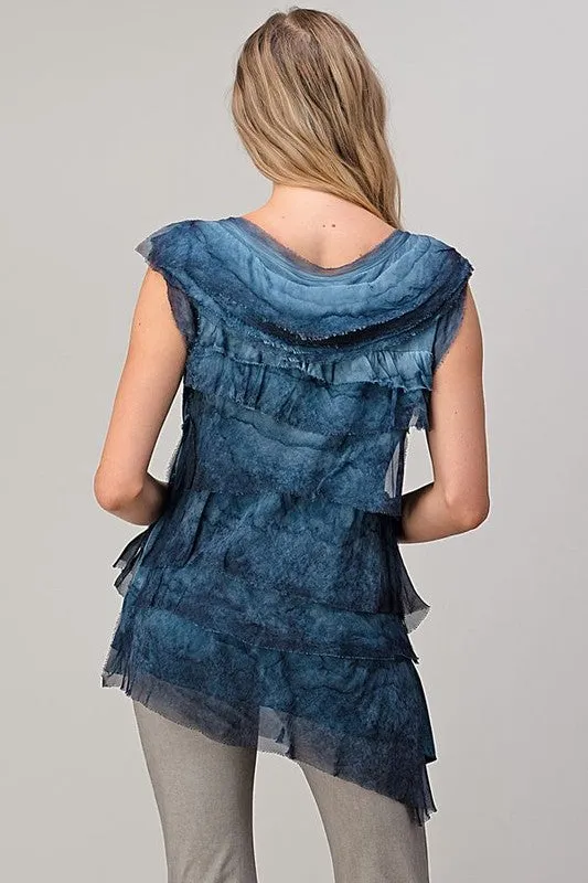 Sleeveless Italian Silk Ruffle Top