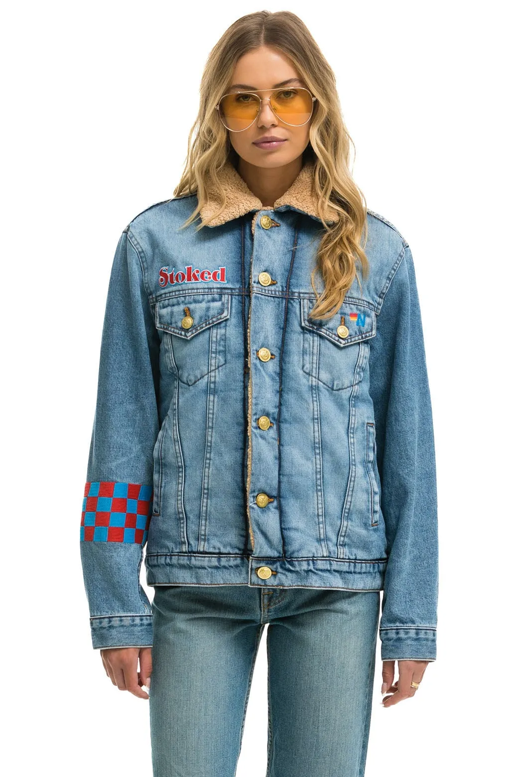 SMALL STOKED BOLT SMILEY RANCH SHERPA DENIM JACKET - SUPER LIGHT