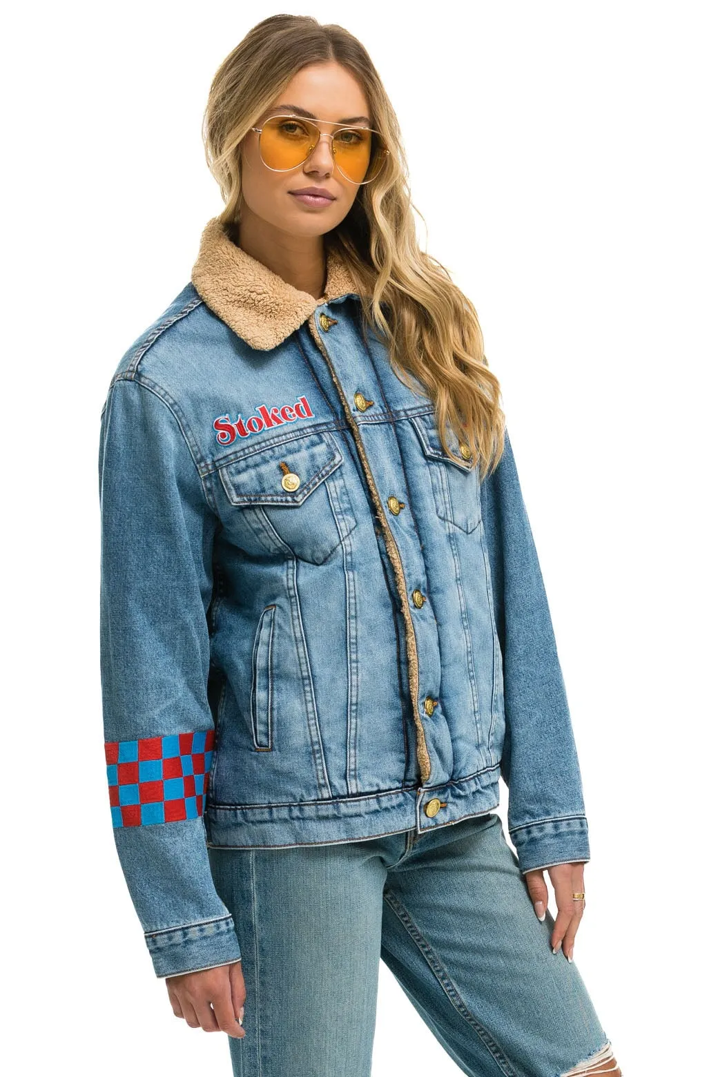 SMALL STOKED BOLT SMILEY RANCH SHERPA DENIM JACKET - SUPER LIGHT