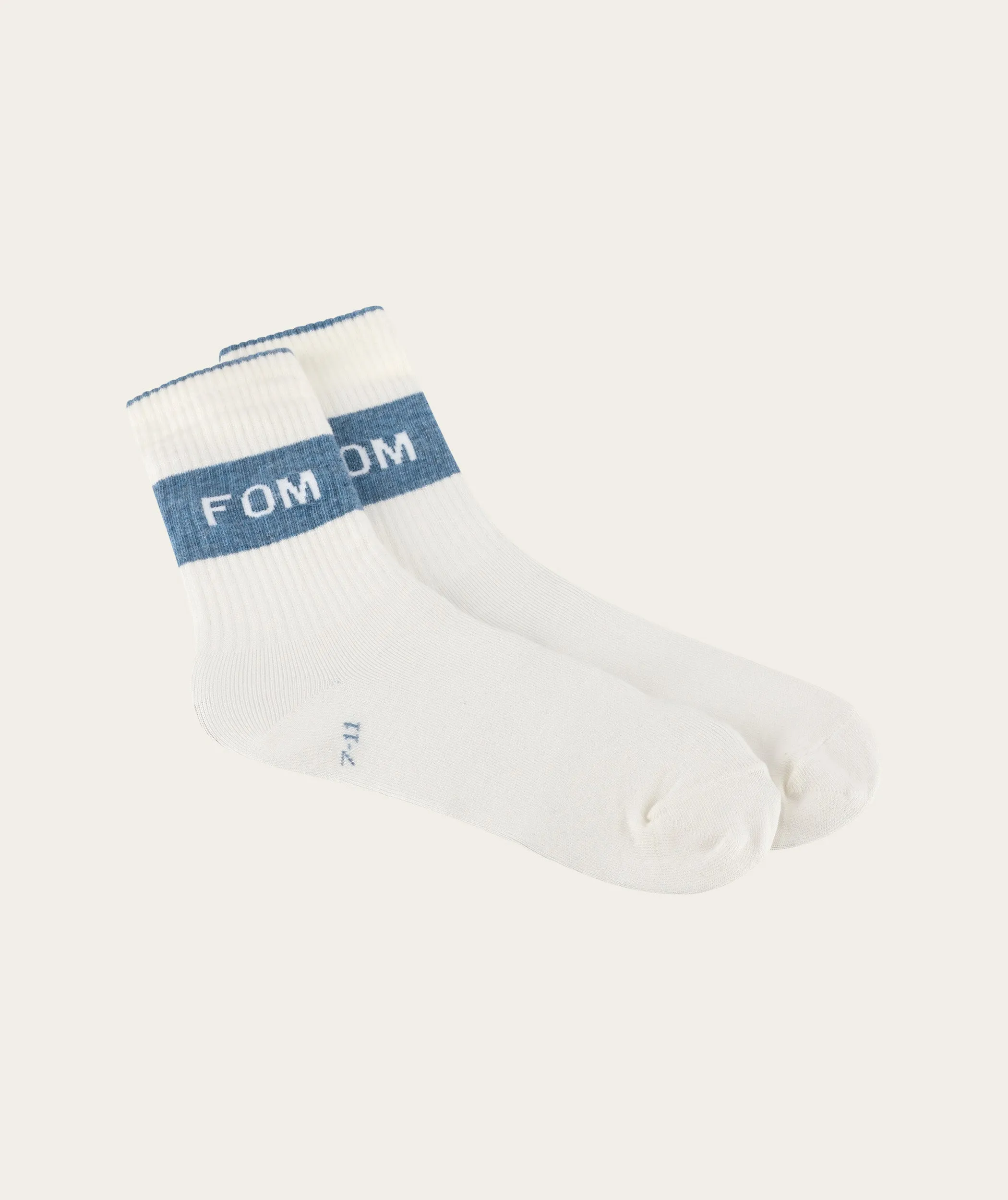 Socks Crew Twin Pack - Cream & Sky Blue Stripe (Size 7-11)