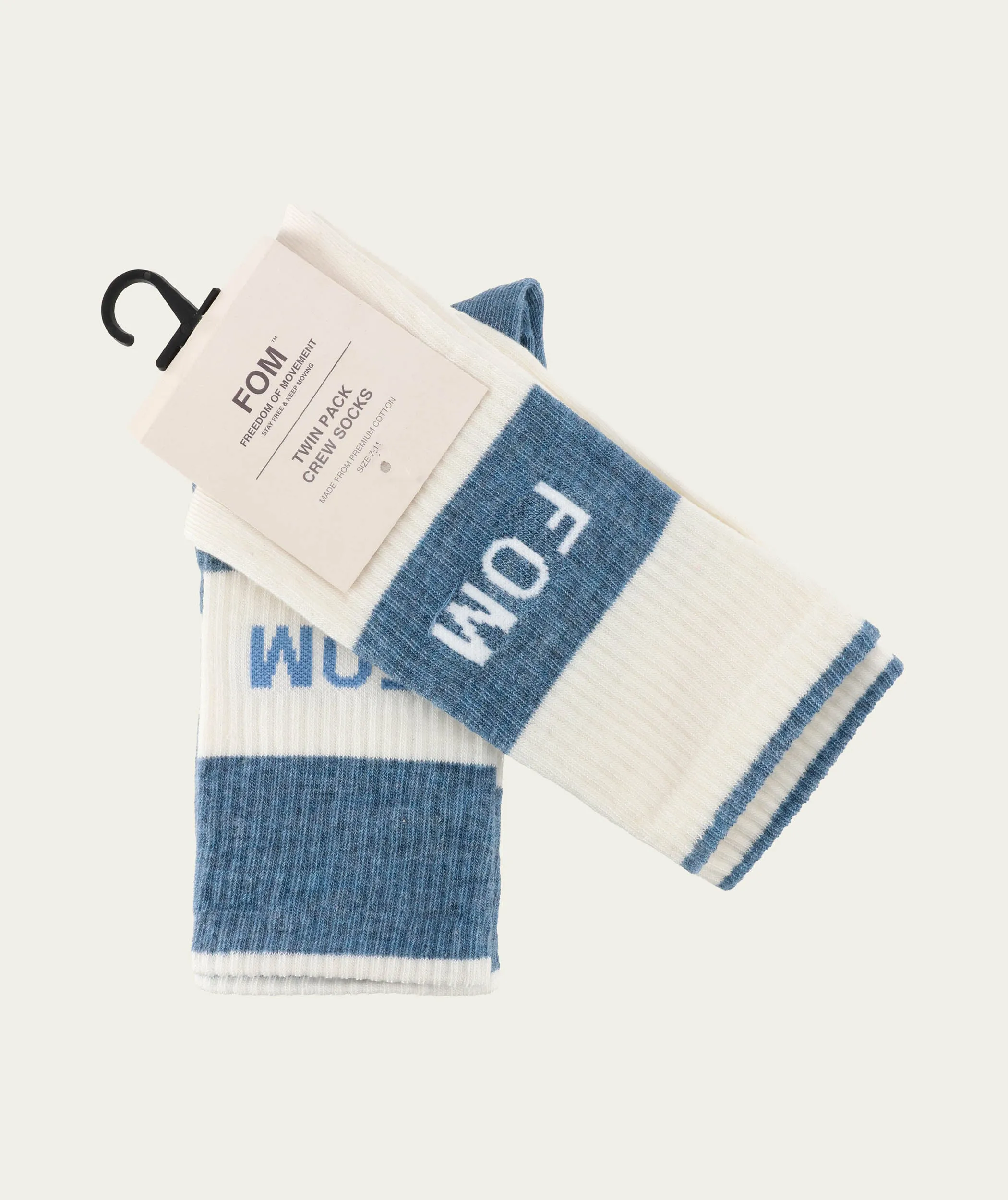 Socks Crew Twin Pack - Cream & Sky Blue Stripe (Size 7-11)