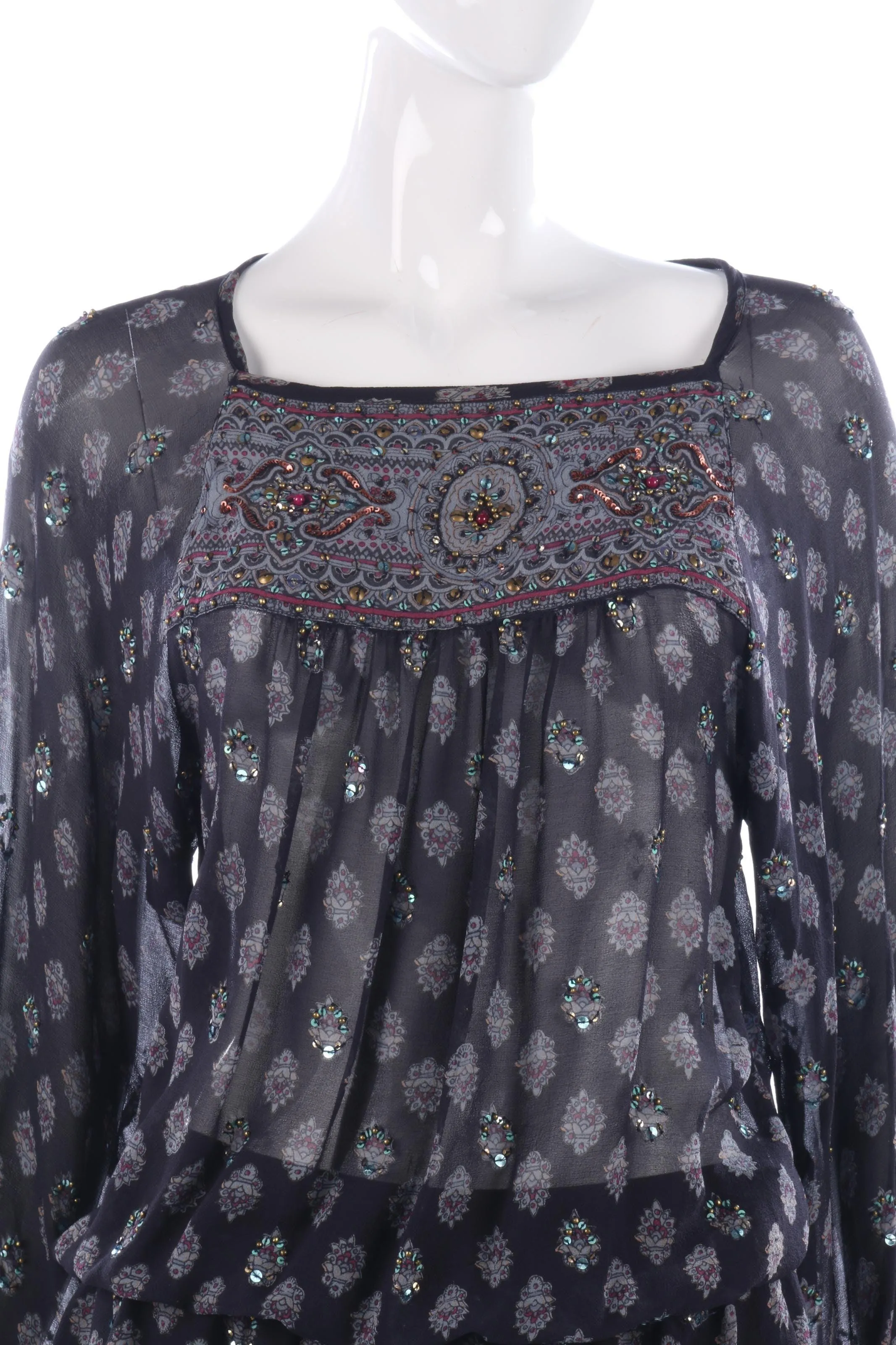 SOMI Beautiful Chiffon Beaded Top Festival Ready Blue Size 14