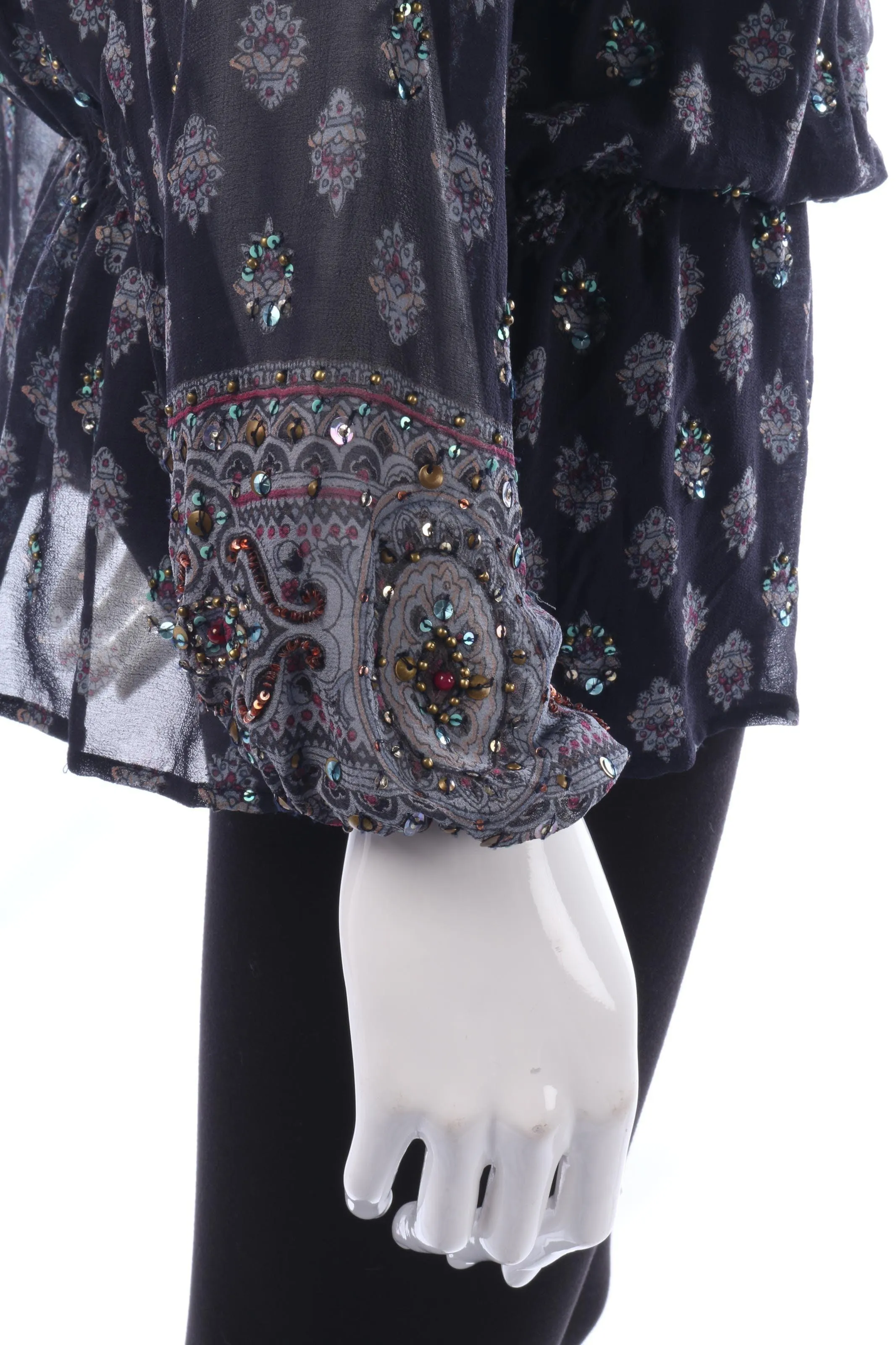 SOMI Beautiful Chiffon Beaded Top Festival Ready Blue Size 14