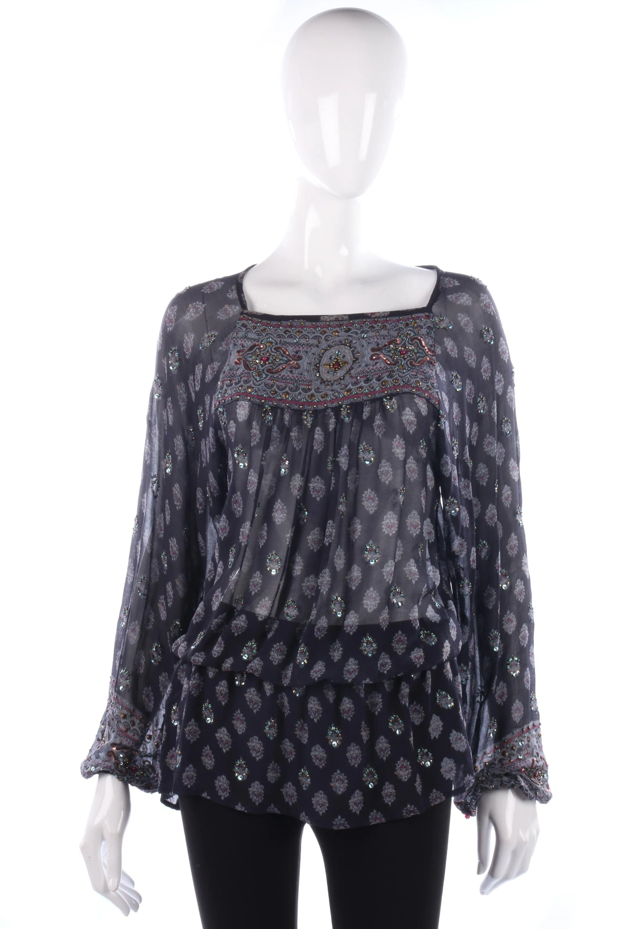 SOMI Beautiful Chiffon Beaded Top Festival Ready Blue Size 14