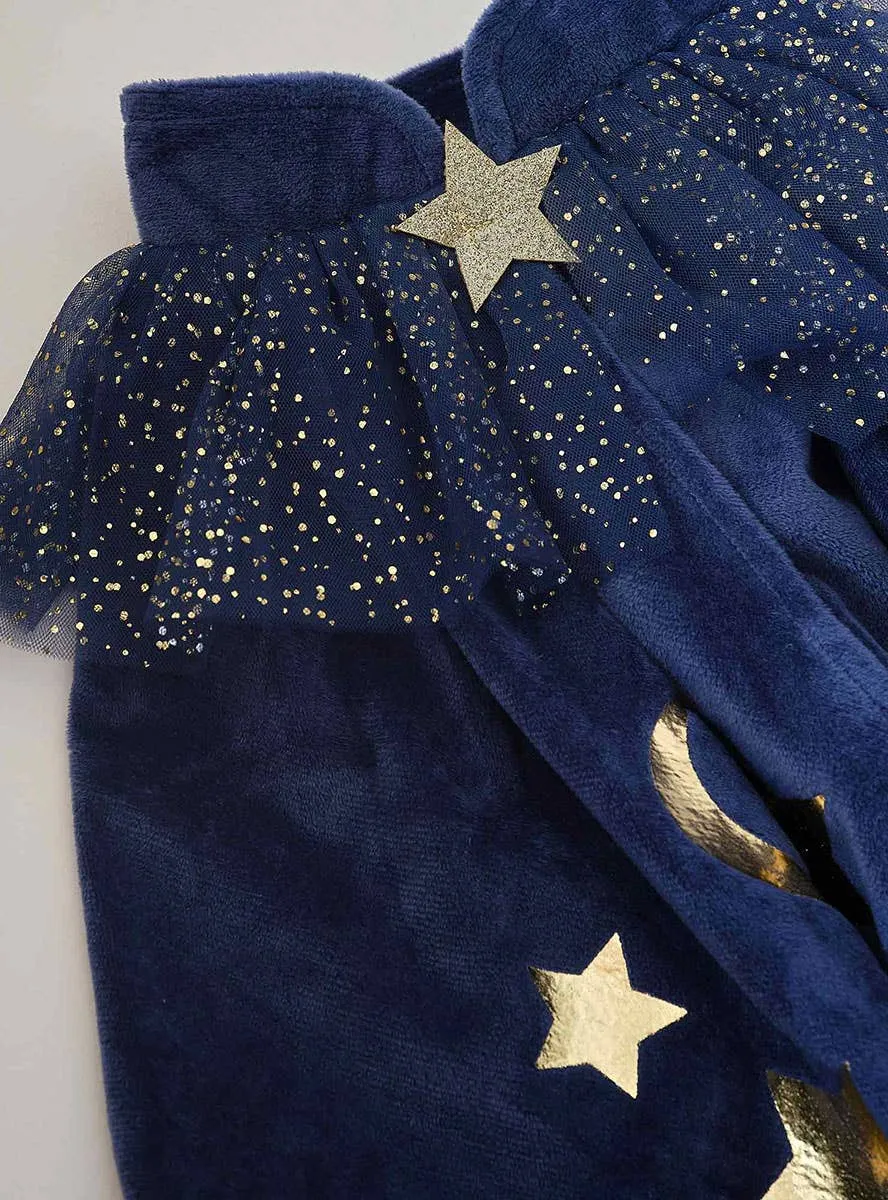 Sparkle Wizard Girls Deluxe Navy Plush Cape