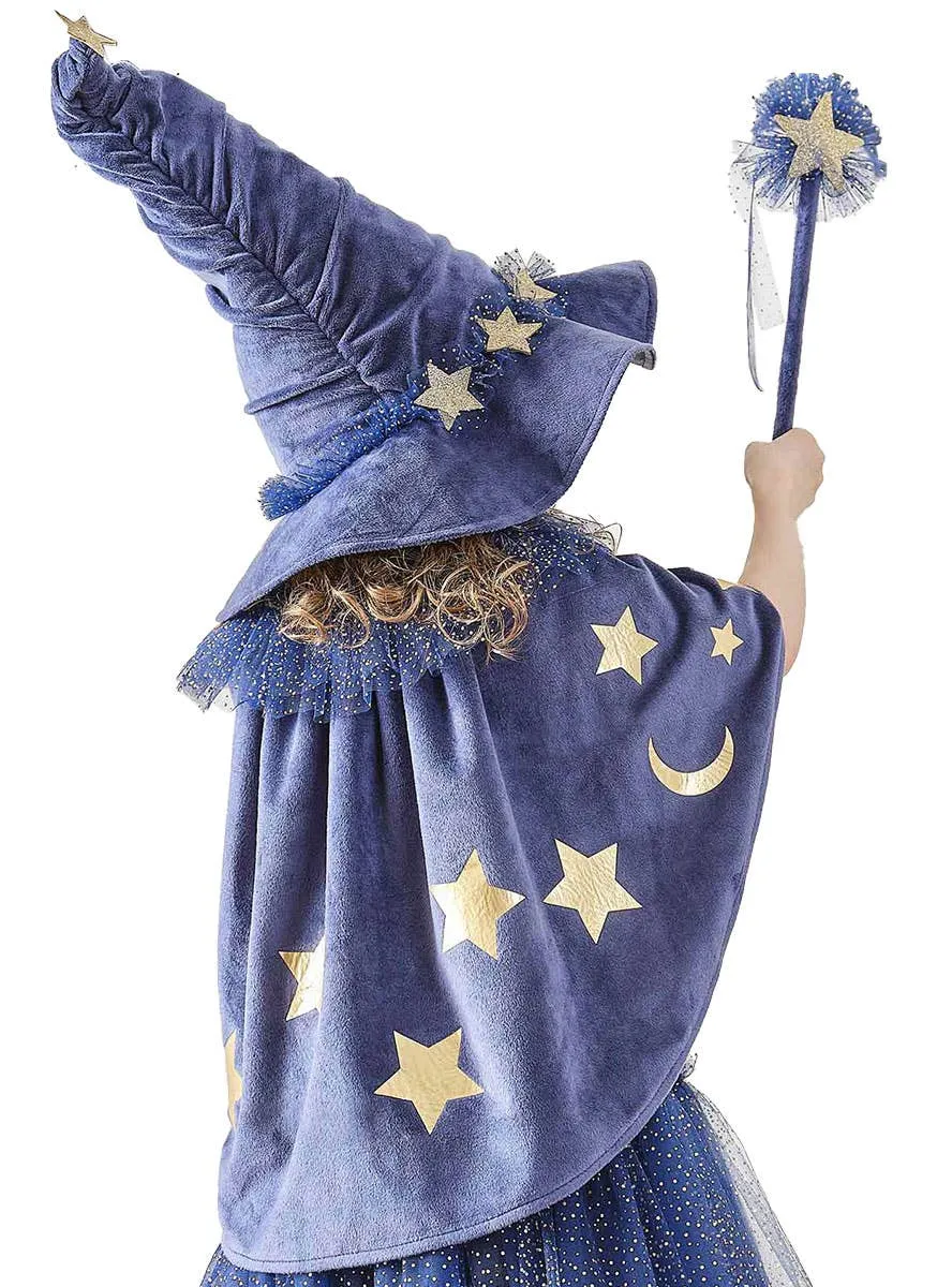 Sparkle Wizard Girls Deluxe Navy Plush Cape