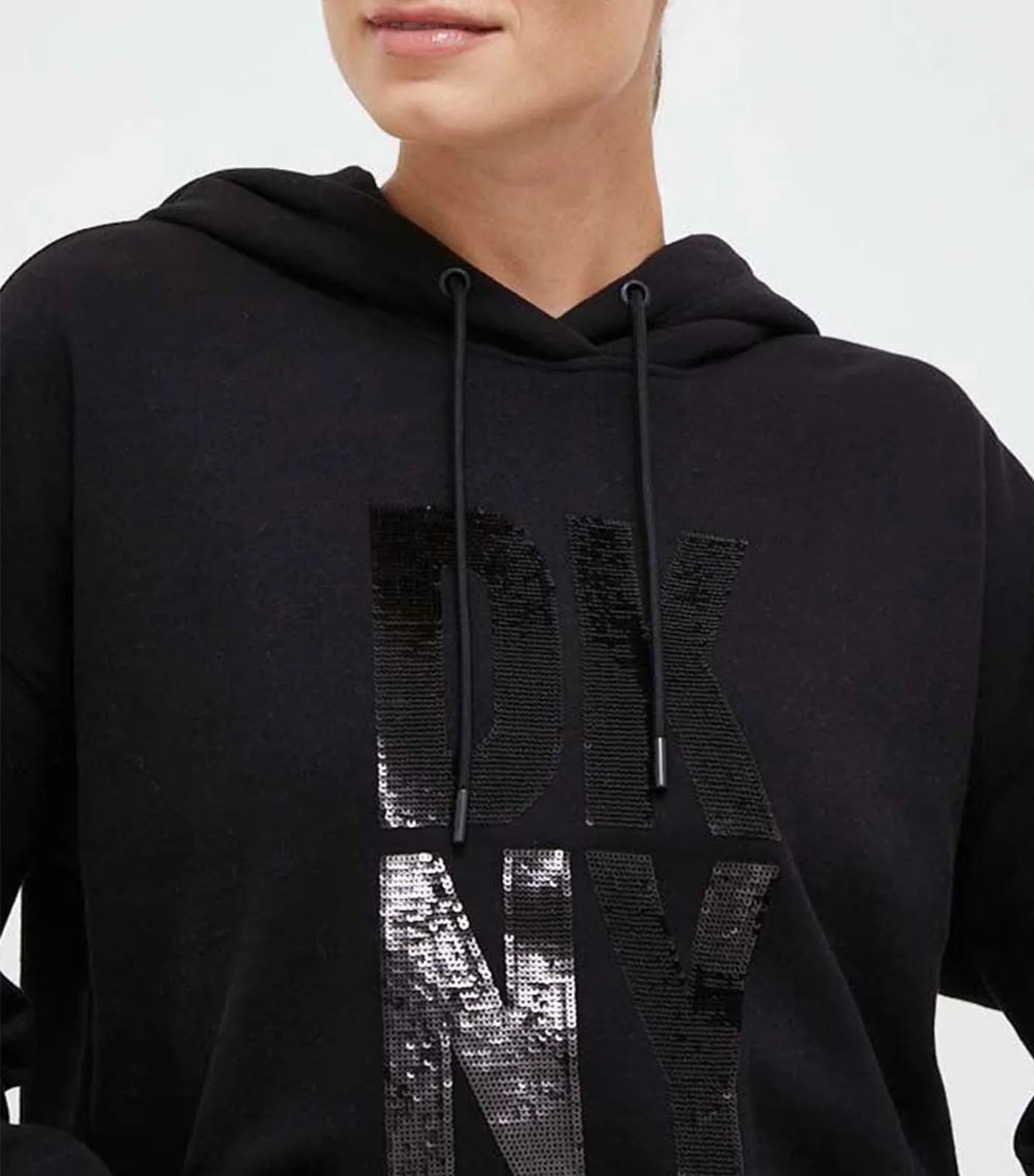 Stacked Sequin Logo Hoodie Black