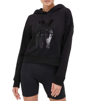 Stacked Sequin Logo Hoodie Black