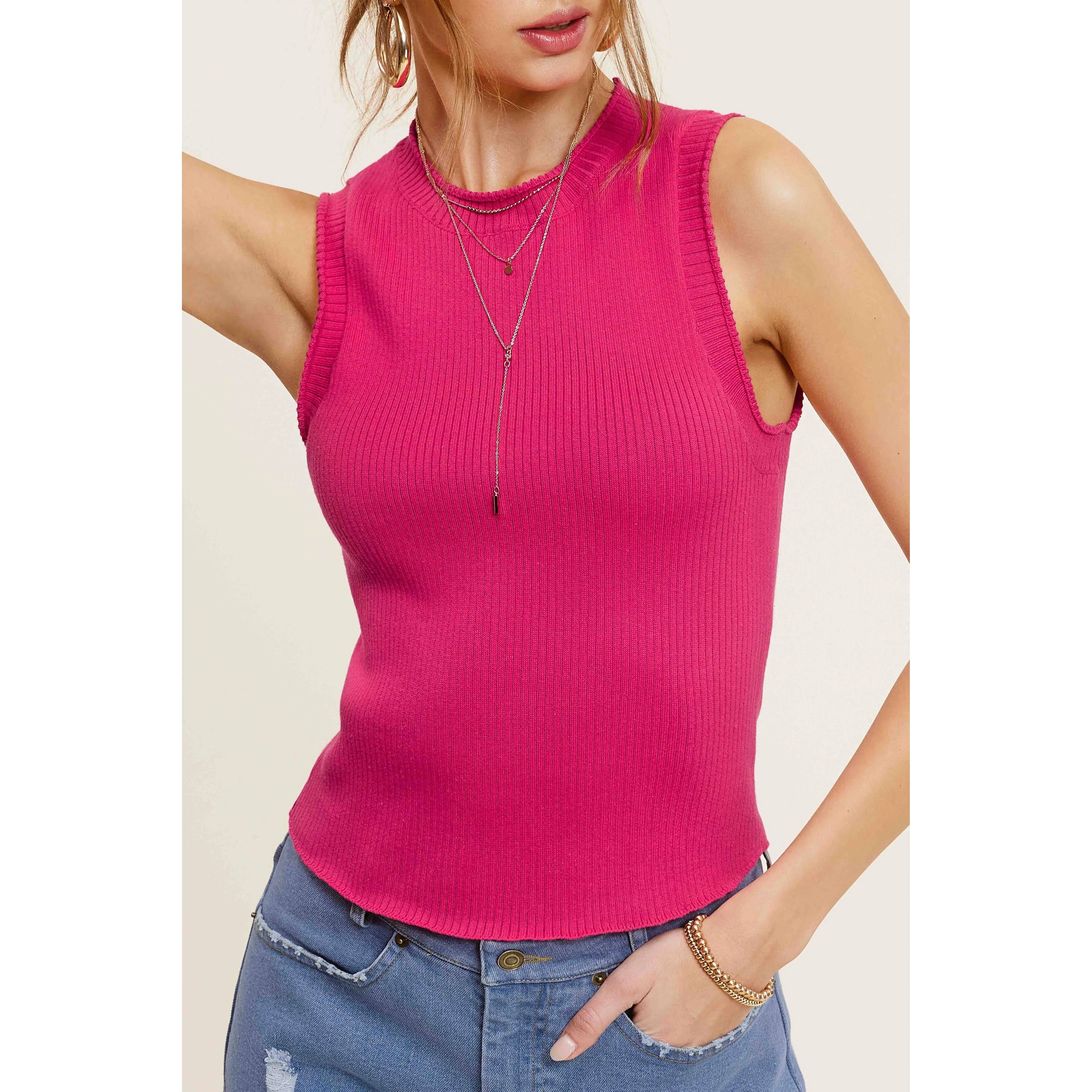 Stretchy Ribbed Fabric Spring Summer Sleeveless Top