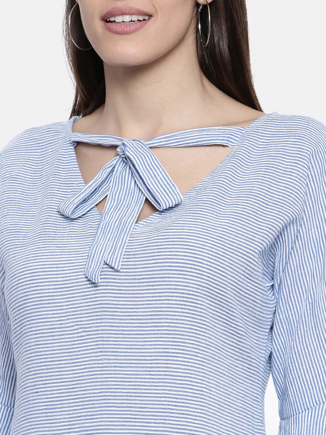 Stripy Azure Schiffli Top - (Clearance - Final Sale)