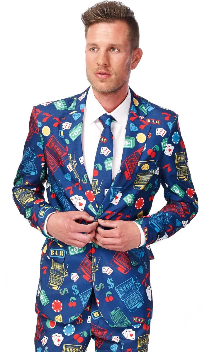 Suitmeister Blue Casino Print Mens Novelty Suit